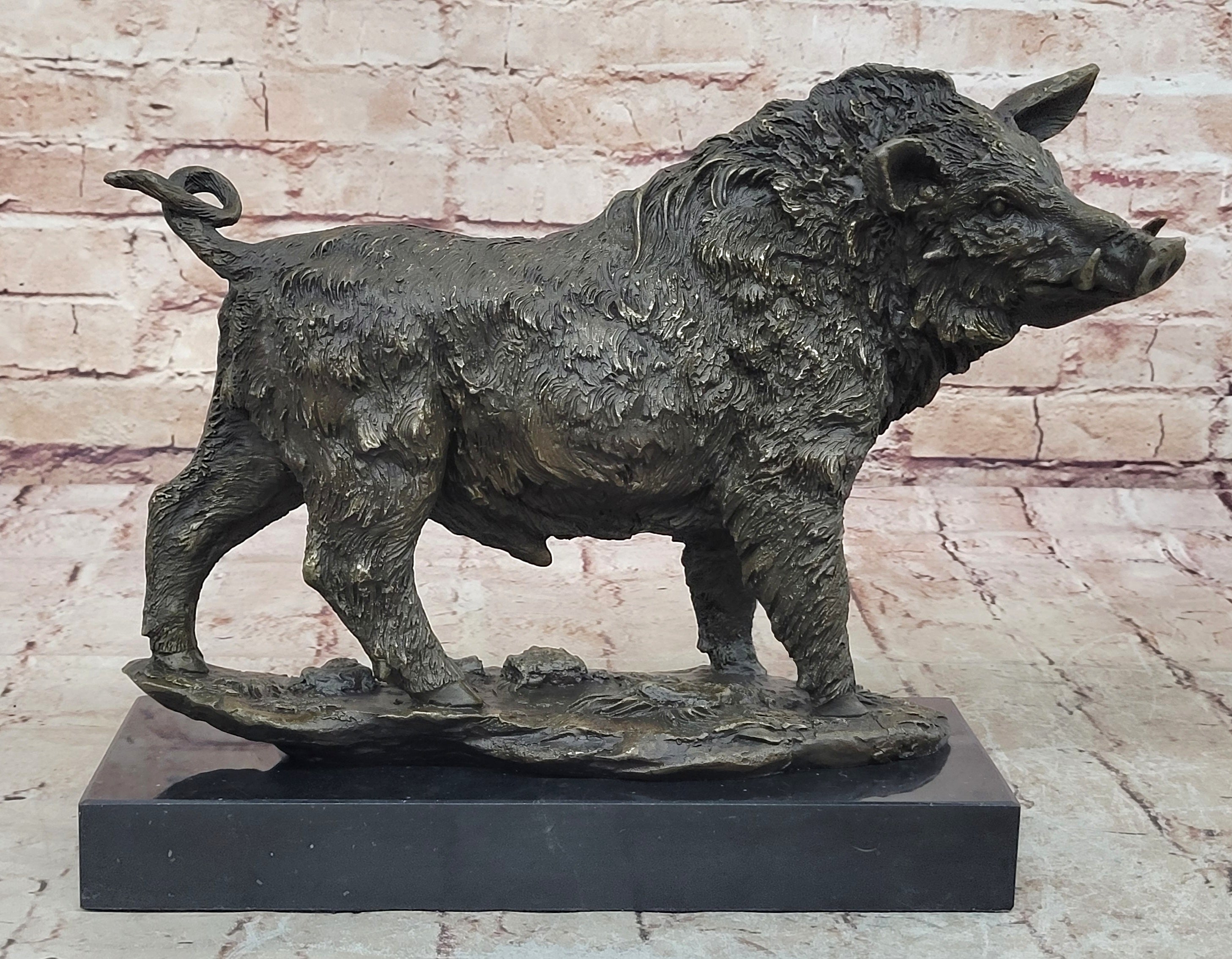 Handcrafted bronze sculpture SALE Bas Marble Deco Art Pig Boar Wild Barye Large