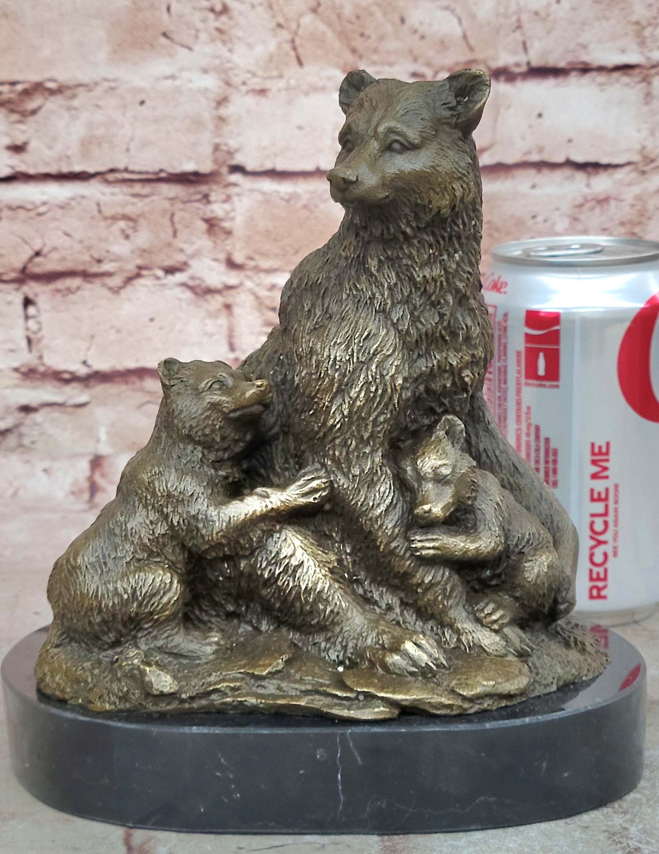 Handcrafted bronze sculpture SALE Cub Two Her With Bear Grizzly Original Signed