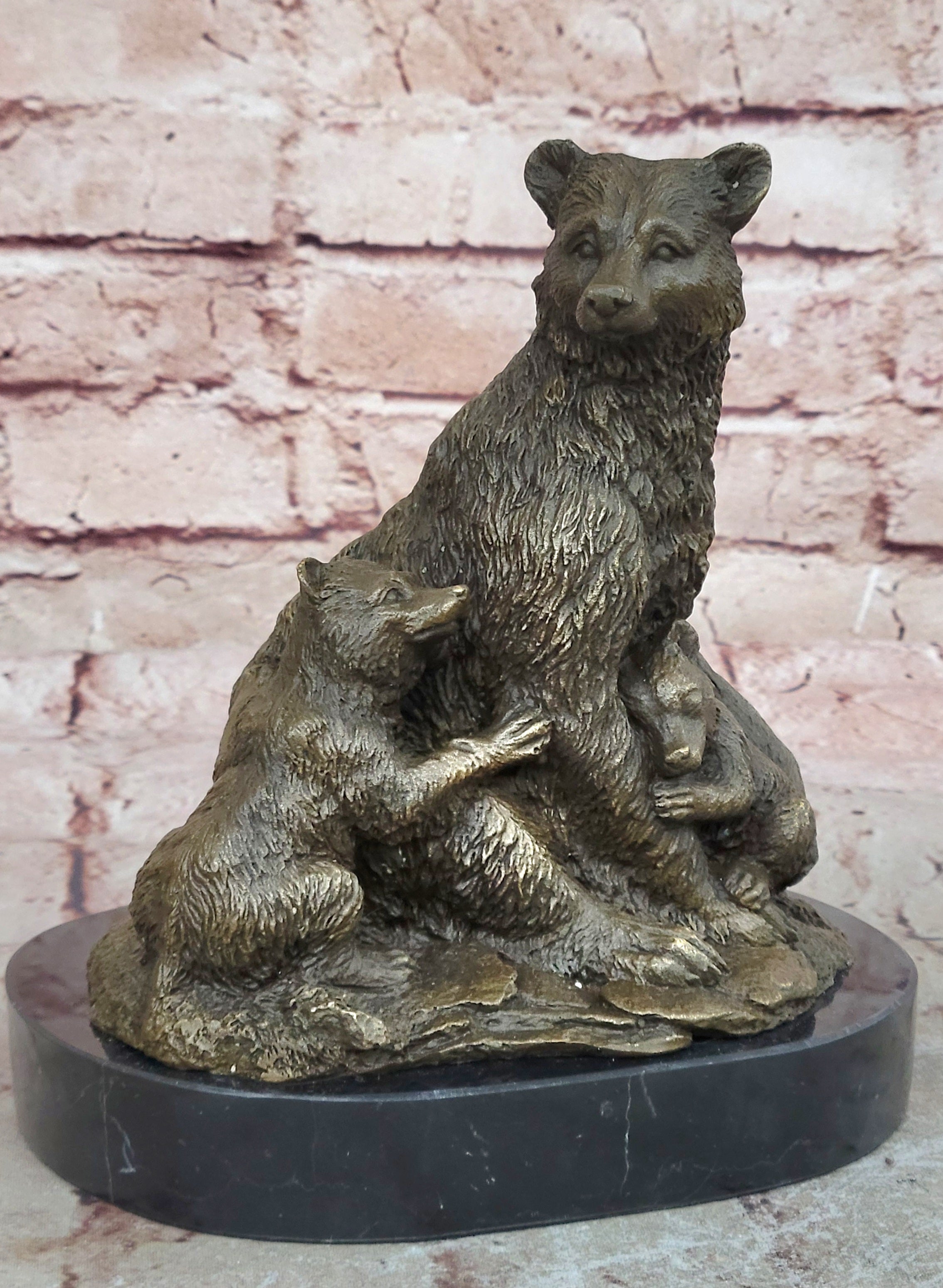 Handcrafted bronze sculpture SALE Cub Two Her With Bear Grizzly Original Signed