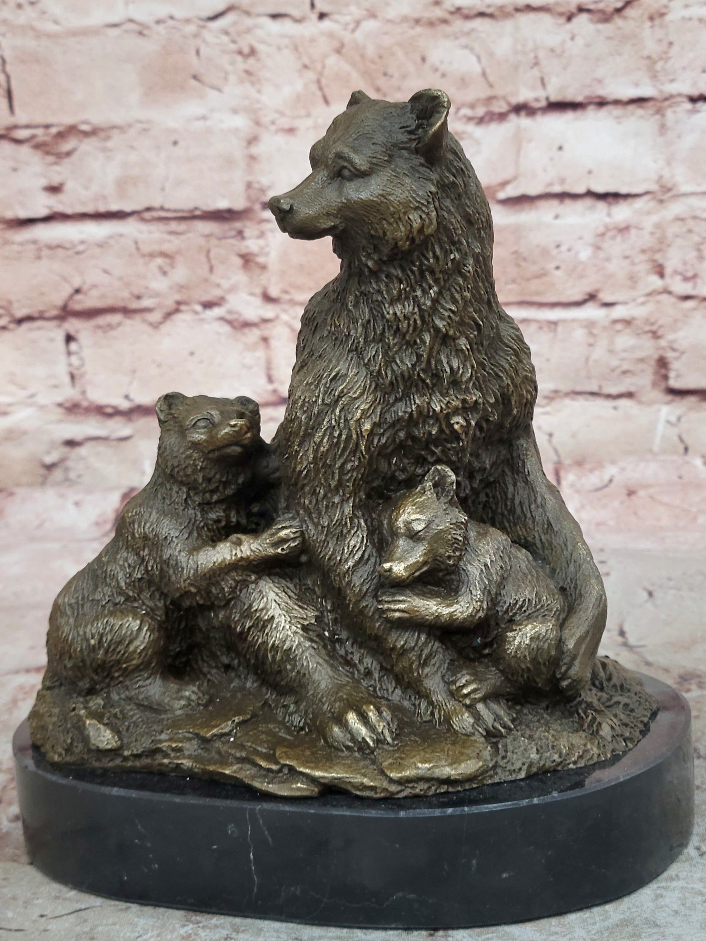 Handcrafted bronze sculpture SALE Cub Two Her With Bear Grizzly Original Signed
