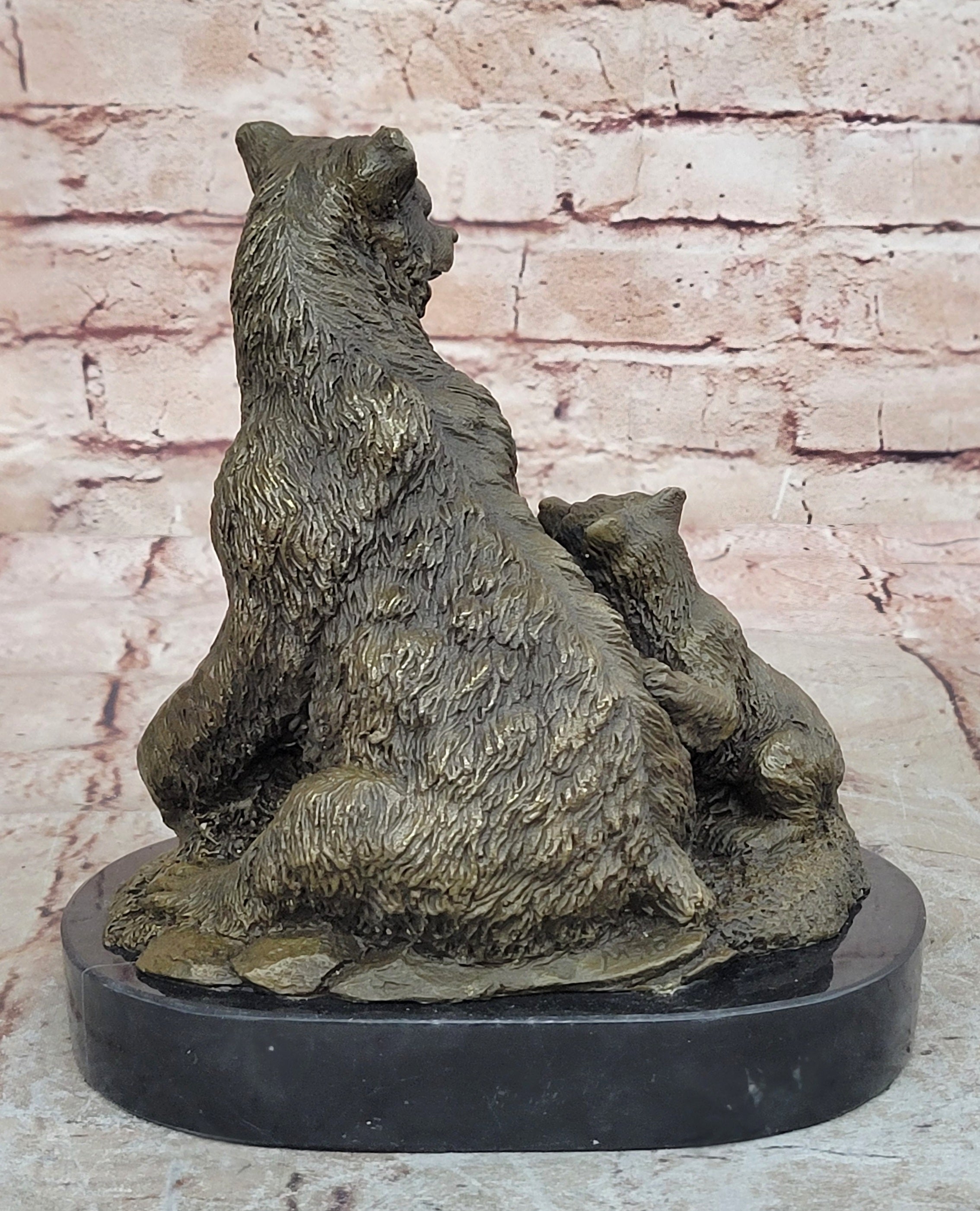 Handcrafted bronze sculpture SALE Cub Two Her With Bear Grizzly Original Signed