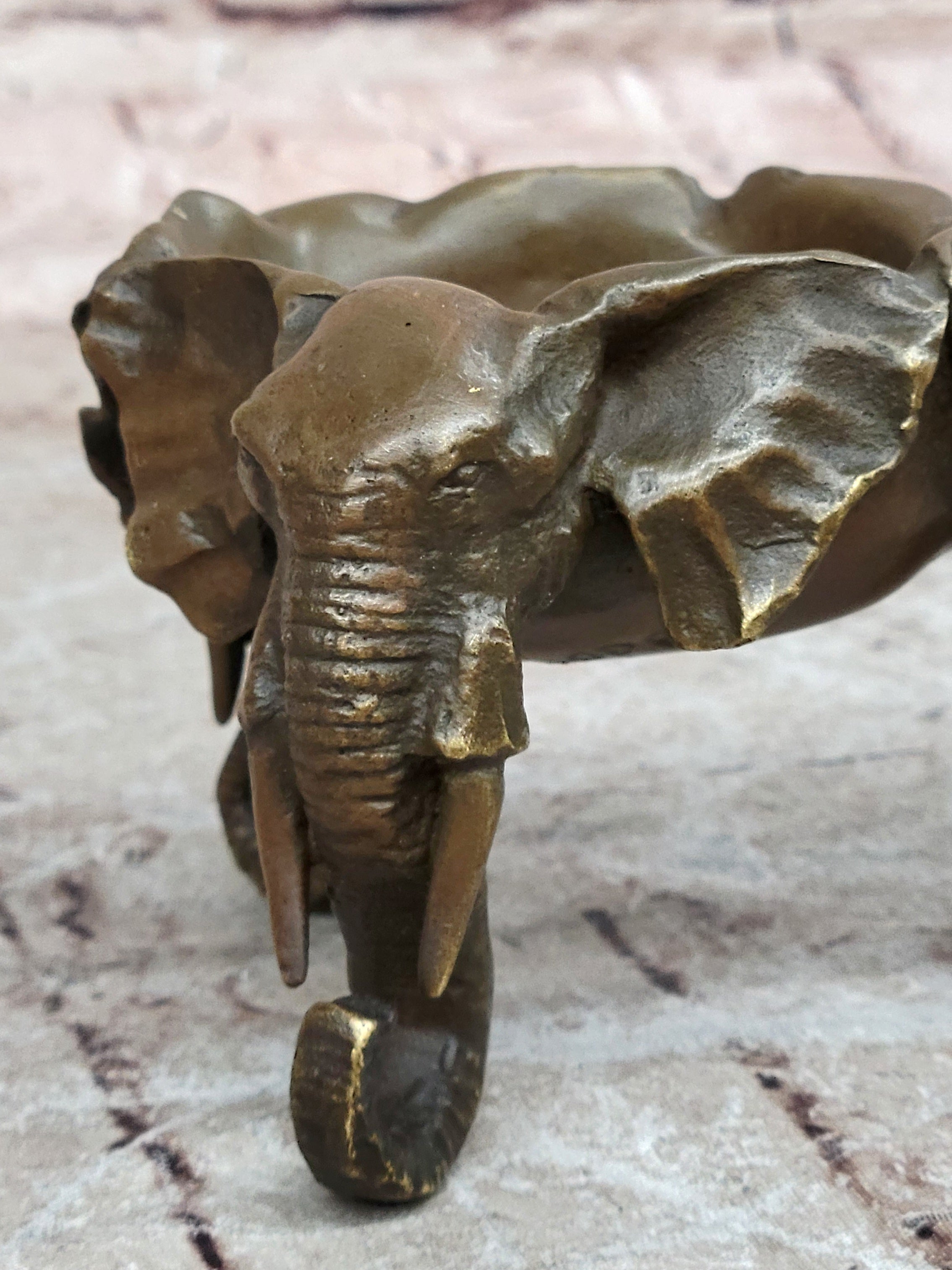 Art Deco Brass Bronze Copper  Ashtray With Three Elephant Home Decor