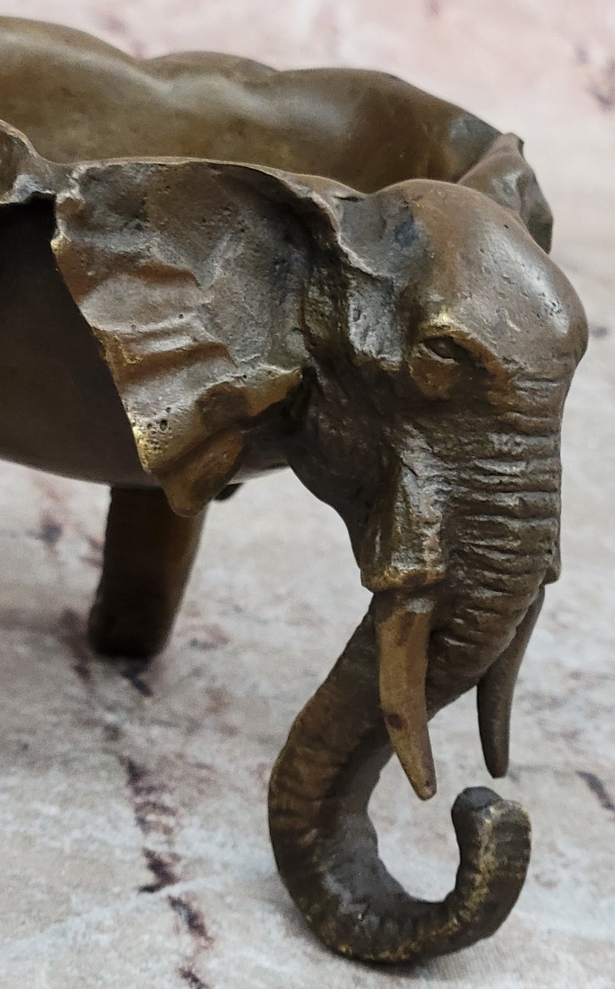 Art Deco Brass Bronze Copper  Ashtray With Three Elephant Home Decor