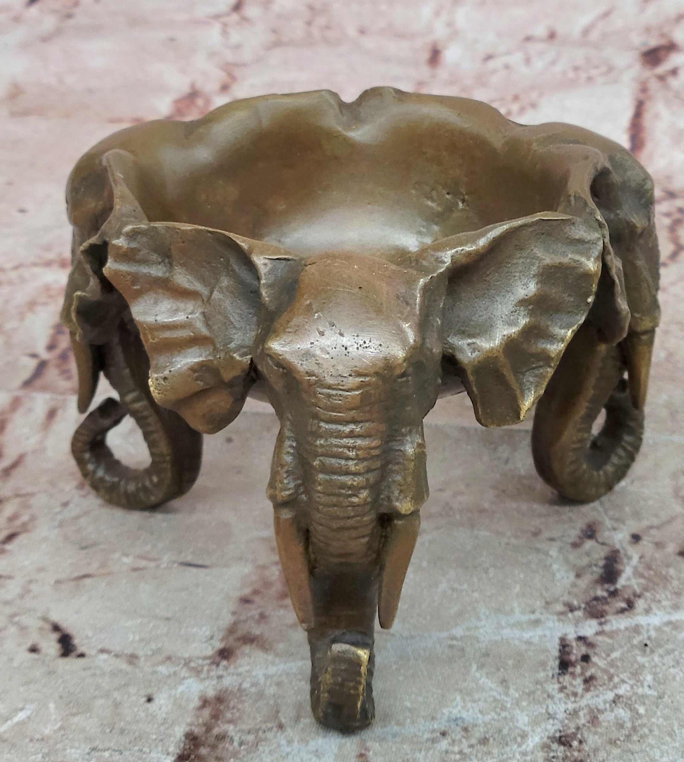 Art Deco Brass Bronze Copper  Ashtray With Three Elephant Home Decor