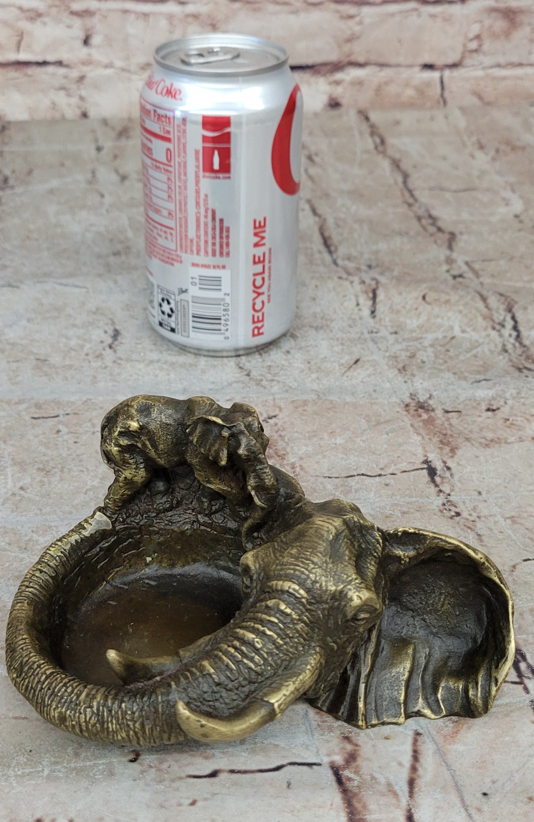 Art Deco Brass Bronze Copper  Ashtray With Elephant  Head Home Decor