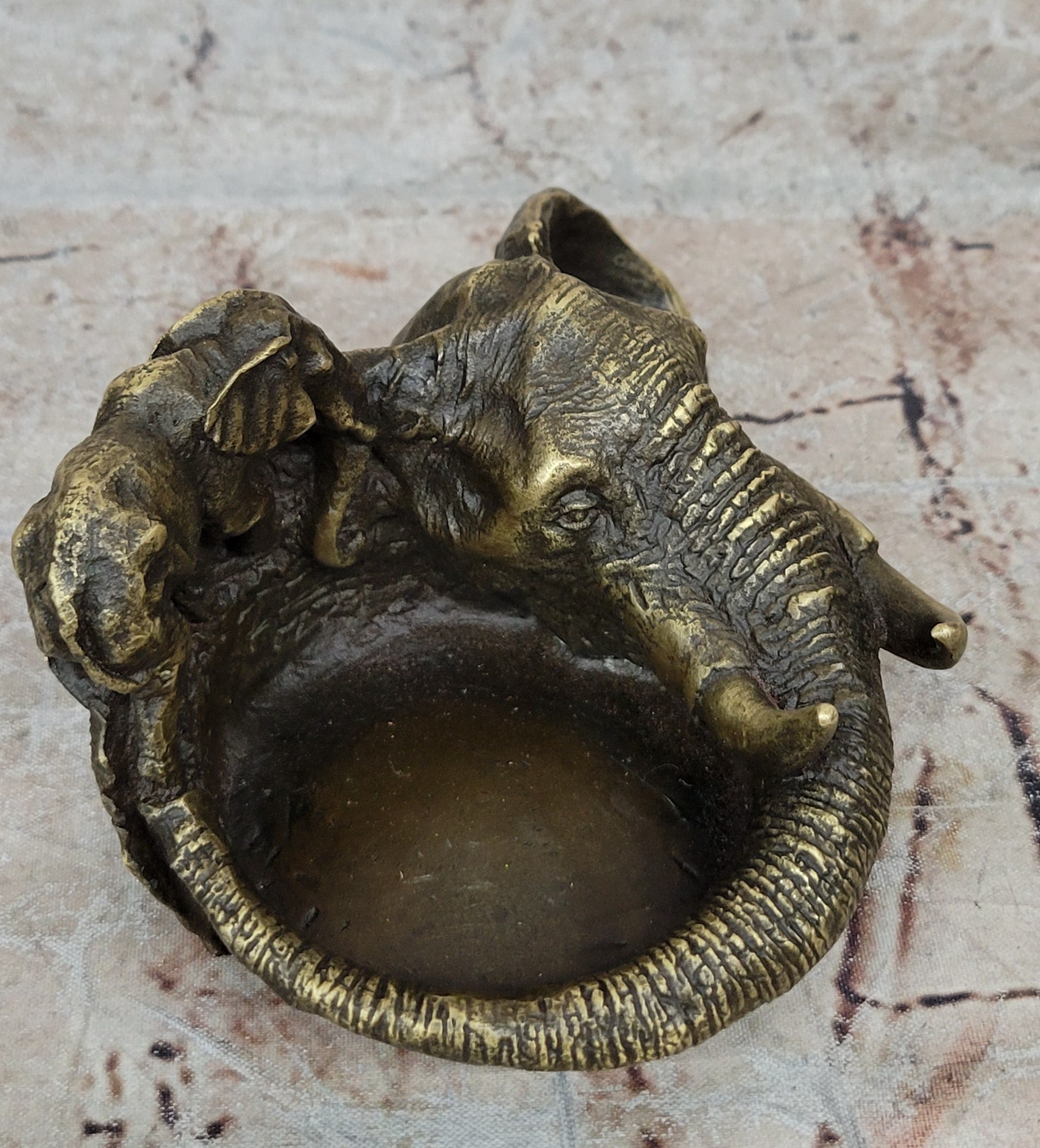 Art Deco Brass Bronze Copper  Ashtray With Elephant  Head Home Decor