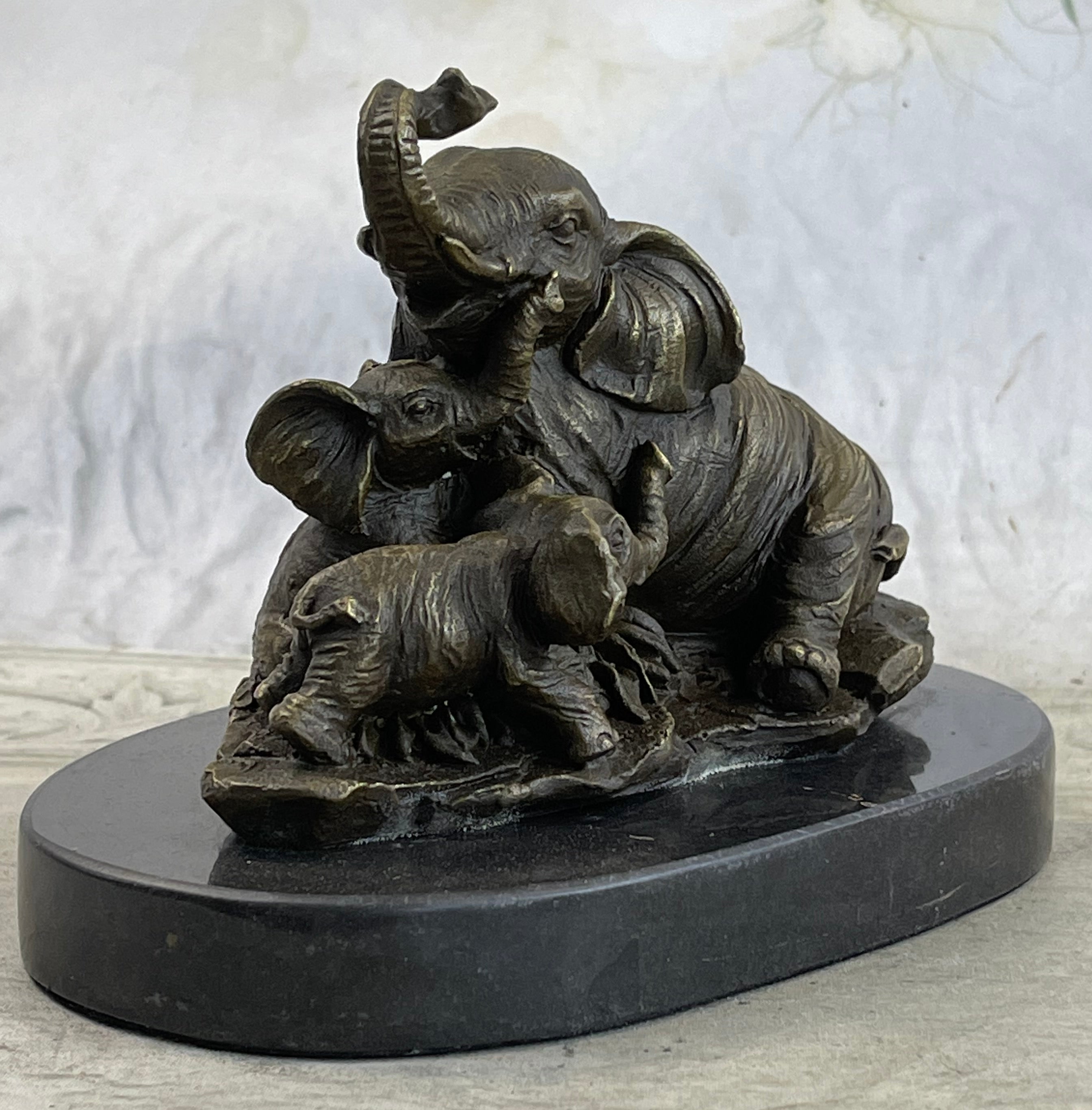 Bronze Sculpture Vienna African Elephant and Babies Wildlife Hot Cast Decor Gift