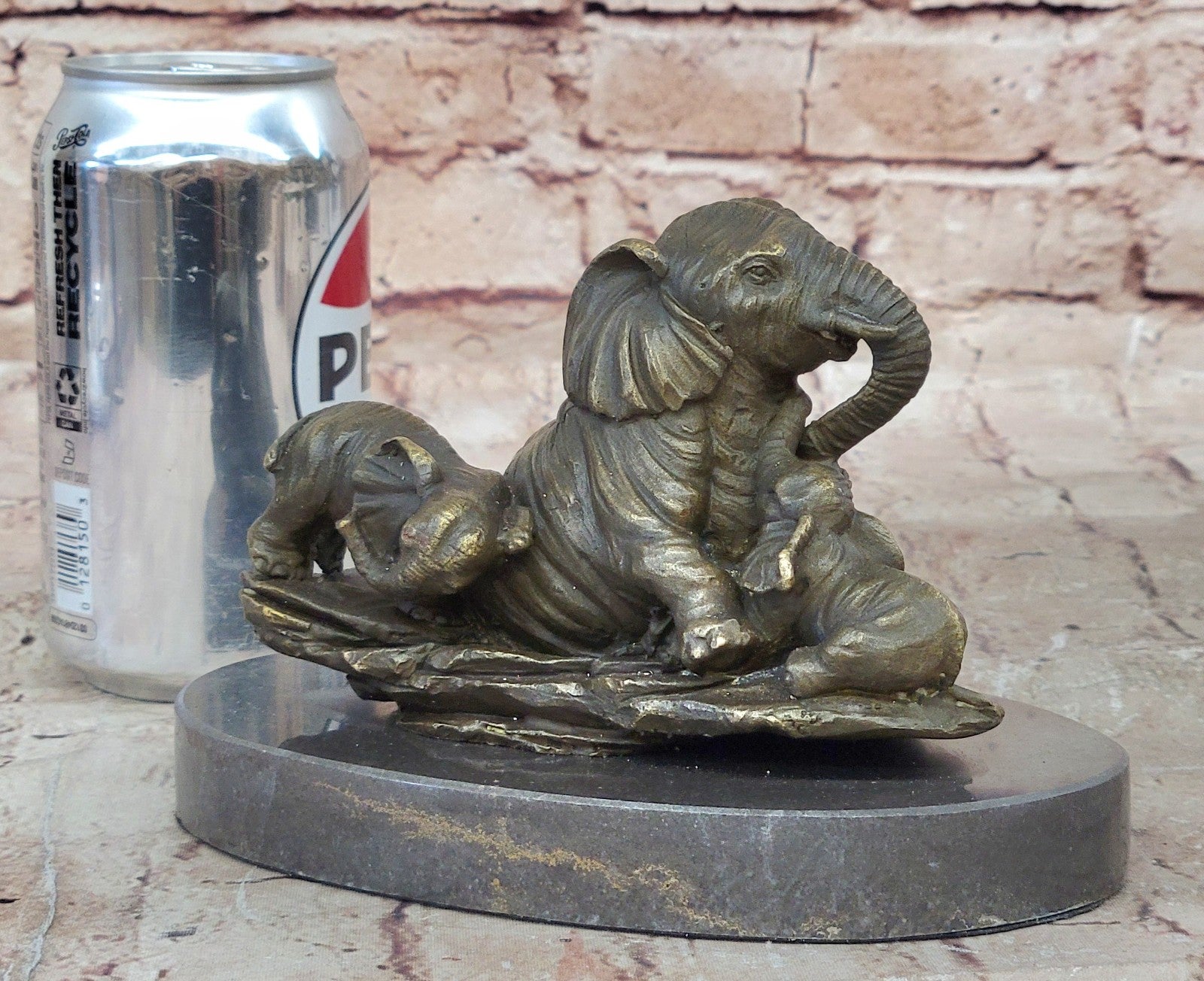 Calf Baby Two With Elephant Vienna Art Bronze Sculpture Statue Figurine Figure