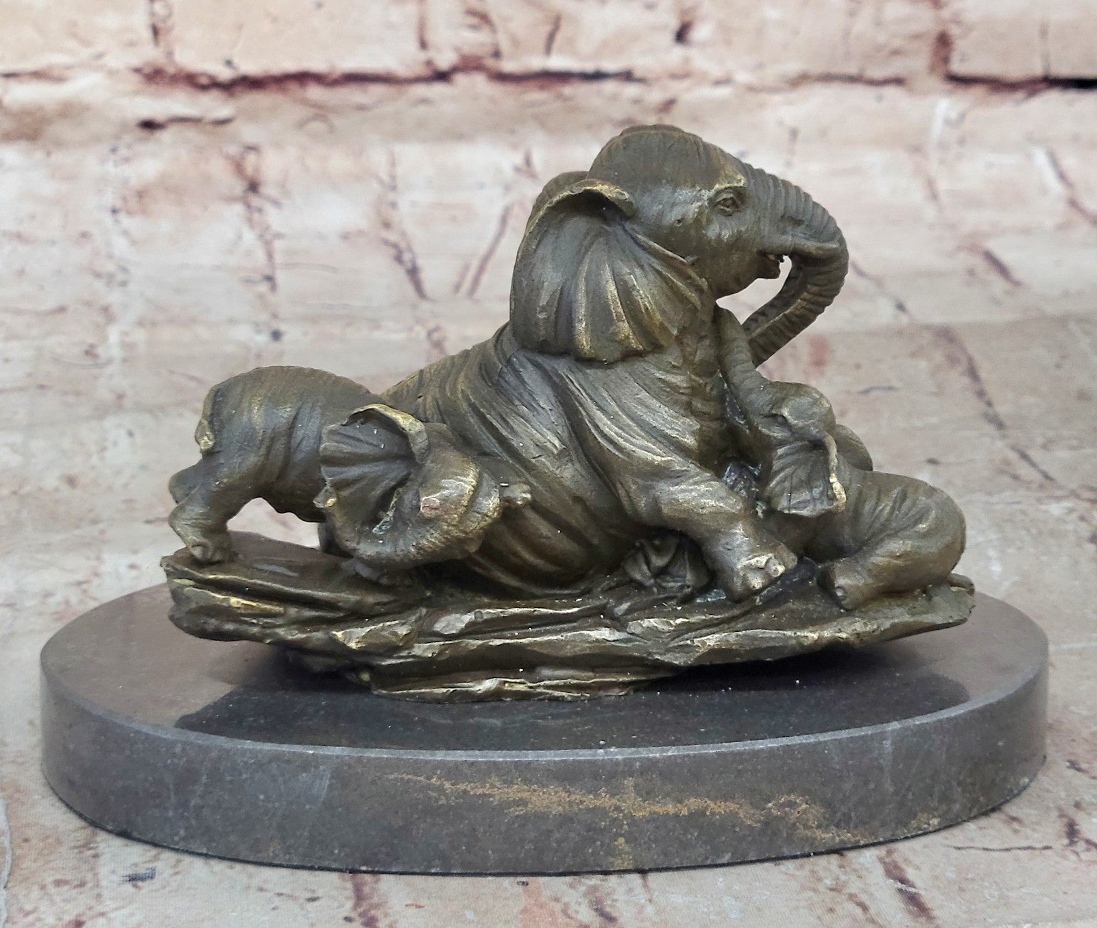 Calf Baby Two With Elephant Vienna Art Bronze Sculpture Statue Figurine Figure