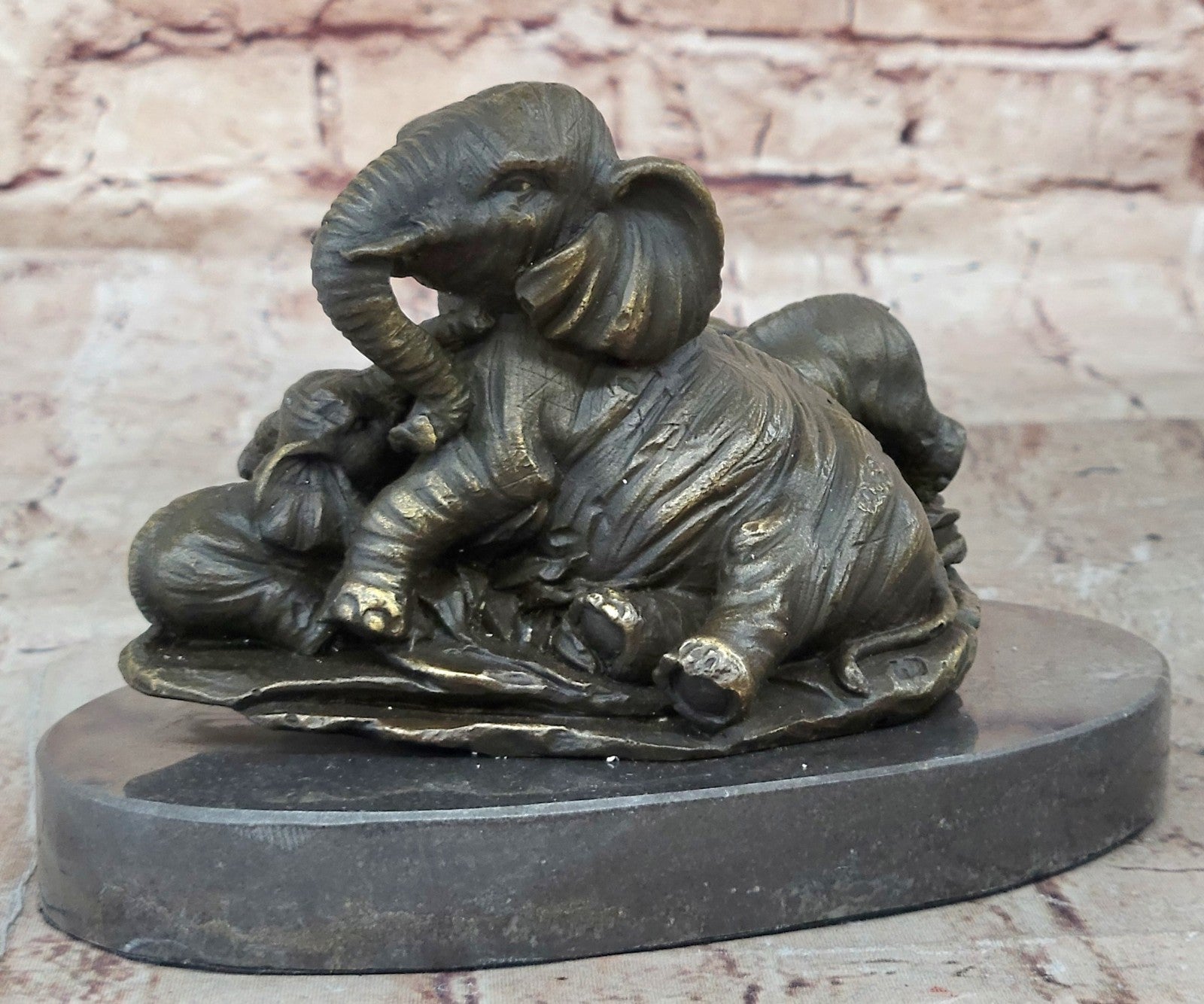Calf Baby Two With Elephant Vienna Art Bronze Sculpture Statue Figurine Figure