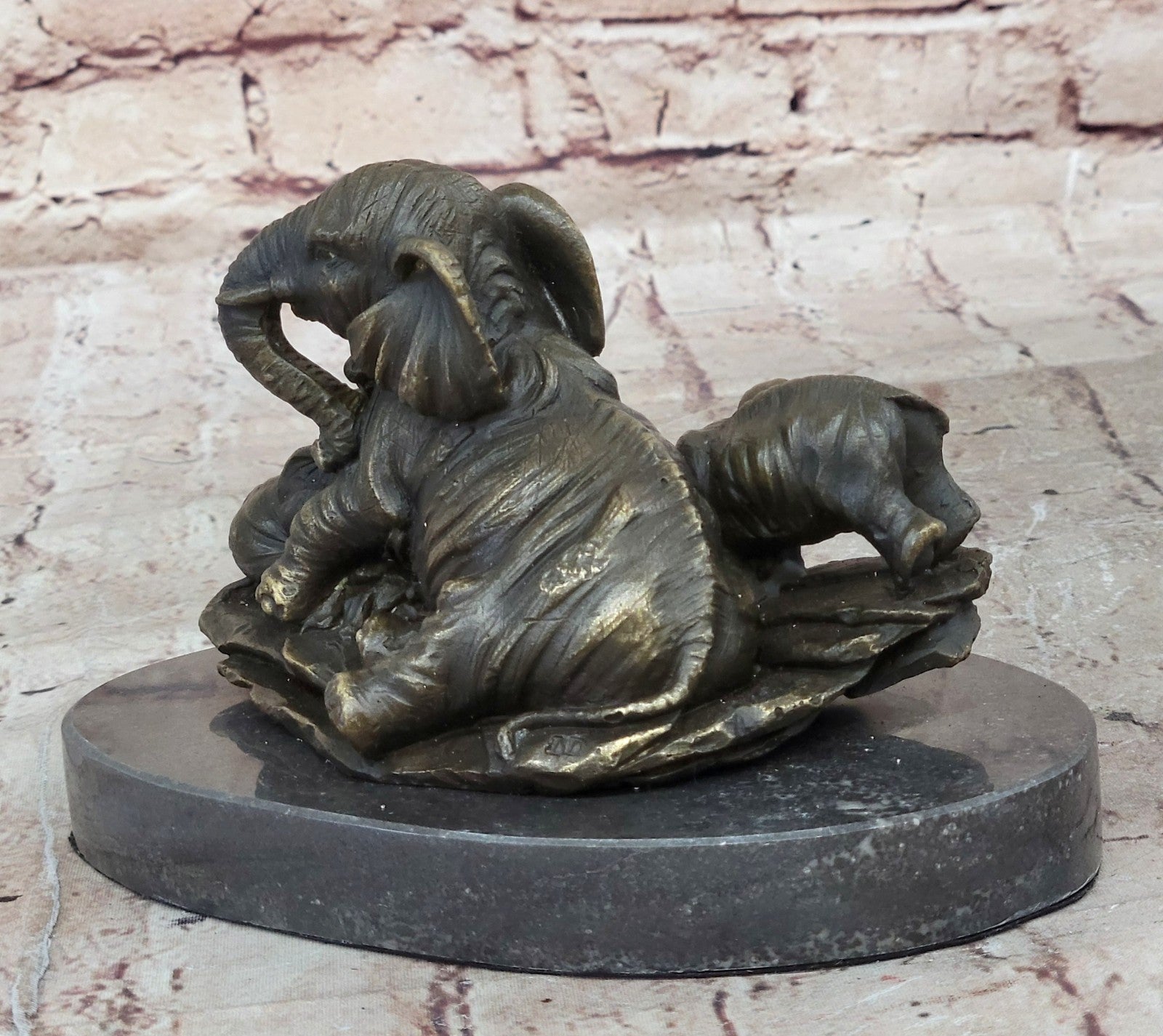 Calf Baby Two With Elephant Vienna Art Bronze Sculpture Statue Figurine Figure