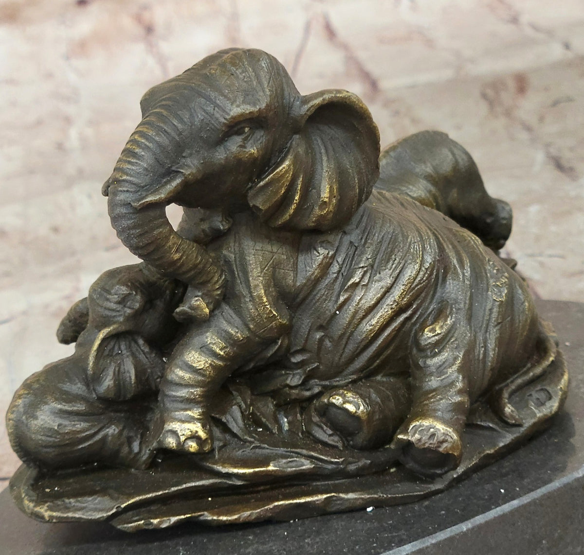 Calf Baby Two With Elephant Vienna Art Bronze Sculpture Statue Figurine Figure