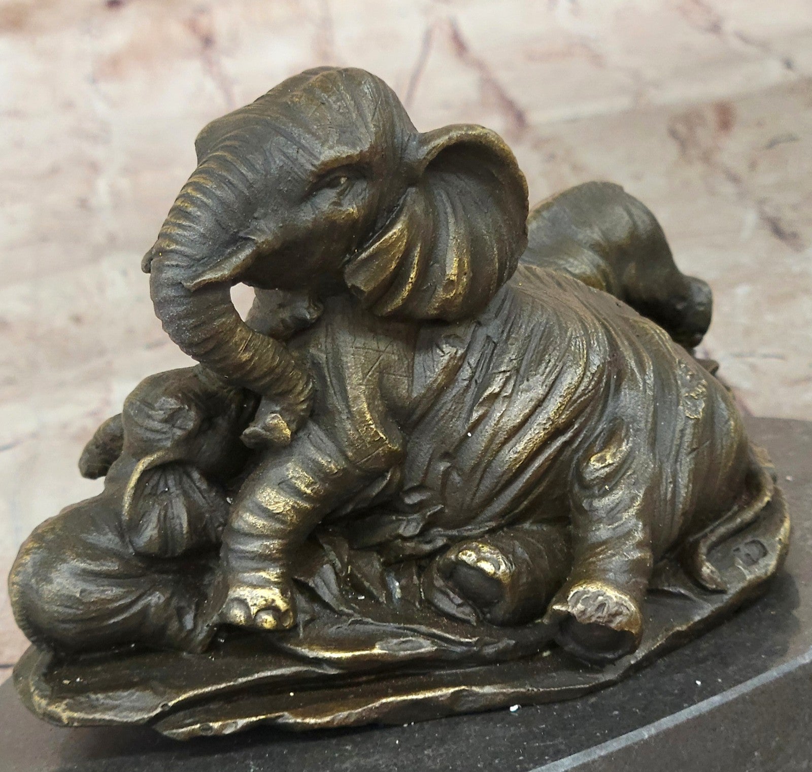 Calf Baby Two With Elephant Vienna Art Bronze Sculpture Statue Figurine Figure