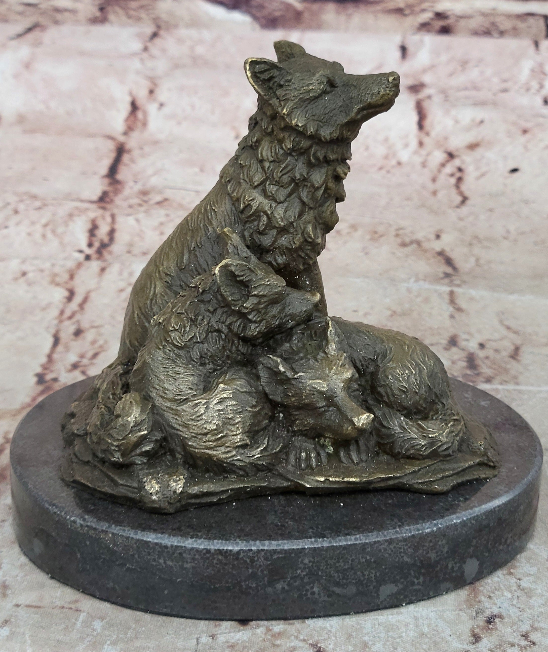 Hybrid Dogs Pack Running Wolves Wildlife Gift Bronze Marble Statue Sculpture