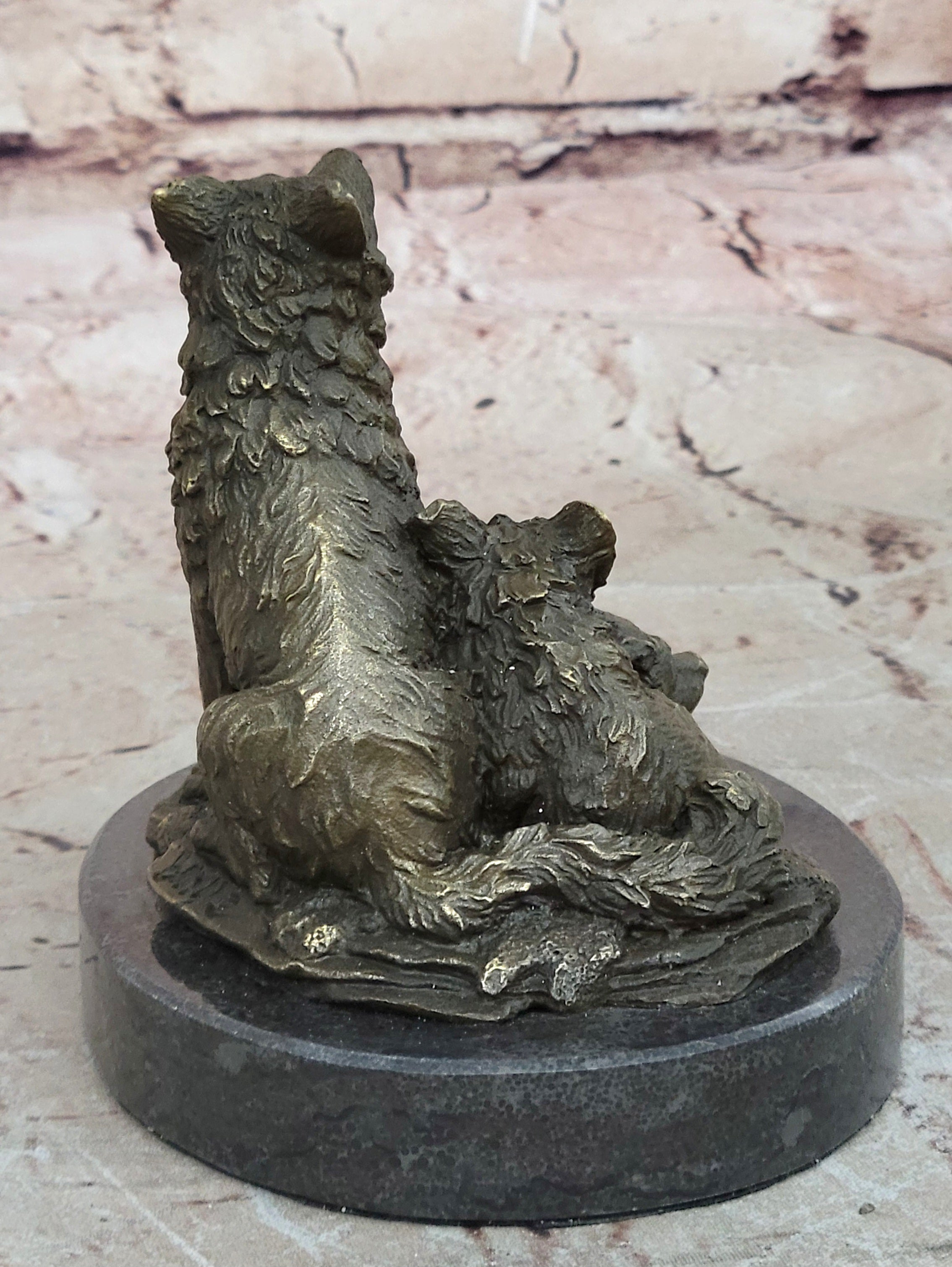 Hybrid Dogs Pack Running Wolves Wildlife Gift Bronze Marble Statue Sculpture