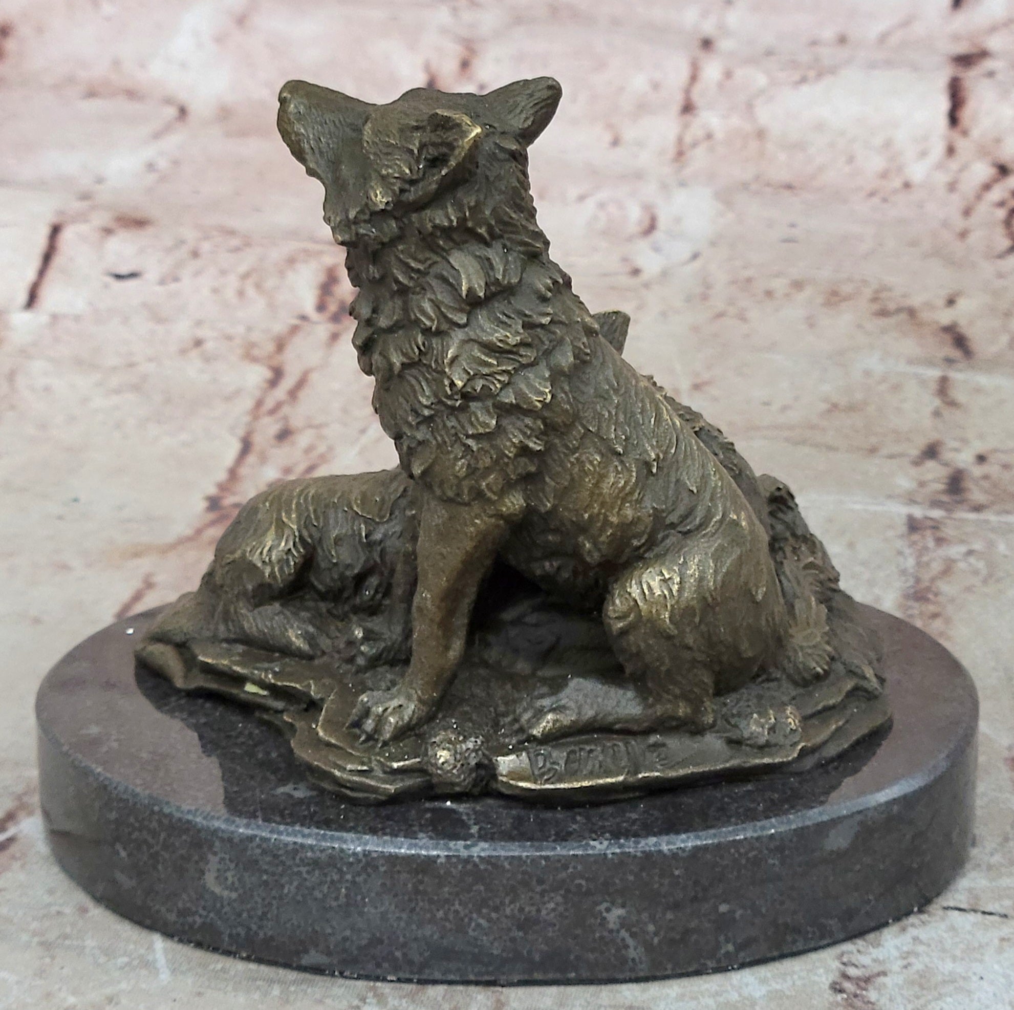 Hybrid Dogs Pack Running Wolves Wildlife Gift Bronze Marble Statue Sculpture