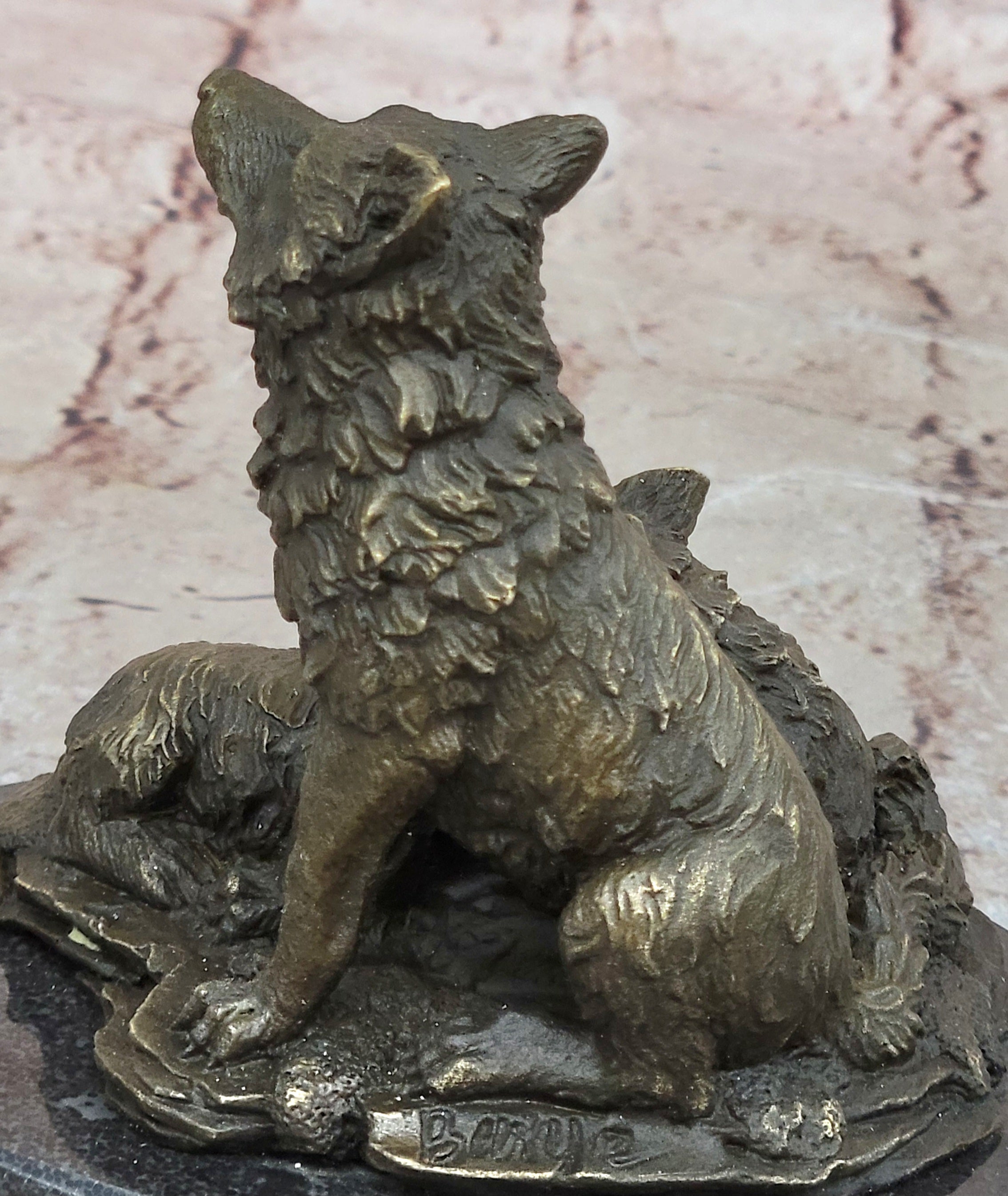 Hybrid Dogs Pack Running Wolves Wildlife Gift Bronze Marble Statue Sculpture