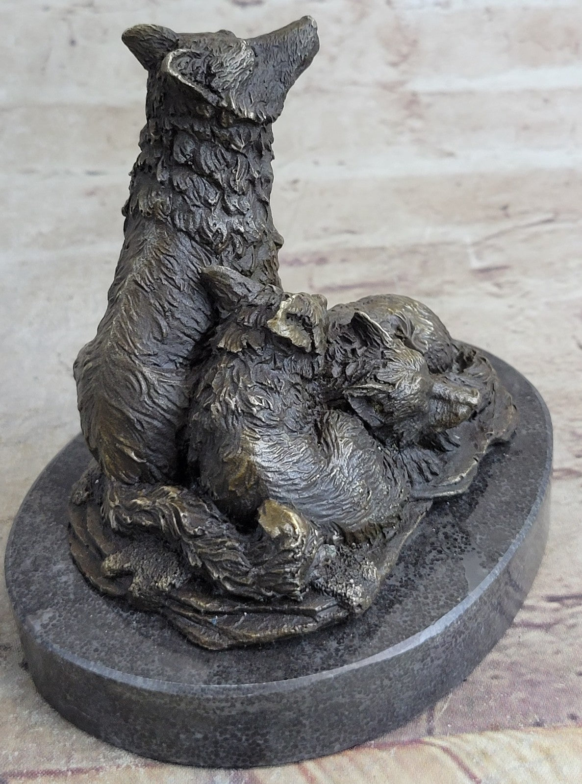 Hybrid Dogs Pack Running Wolves Wildlife Gift Bronze Marble Statue Sculpture