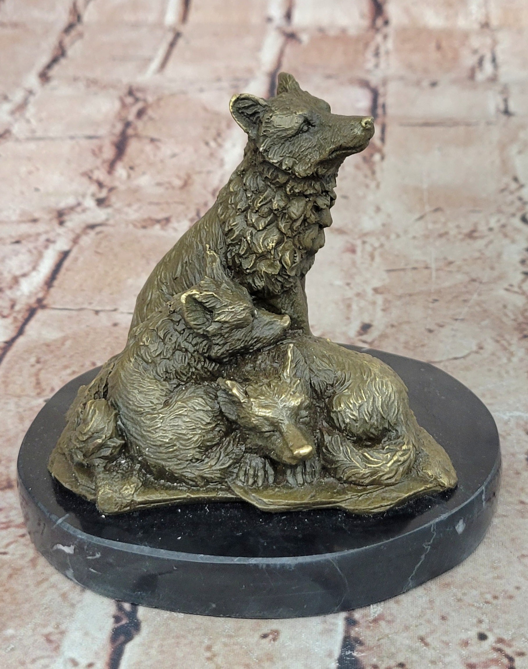 Hybrid Dogs Pack Running Wolves Wildlife Gift Bronze Marble Statue Sculpture