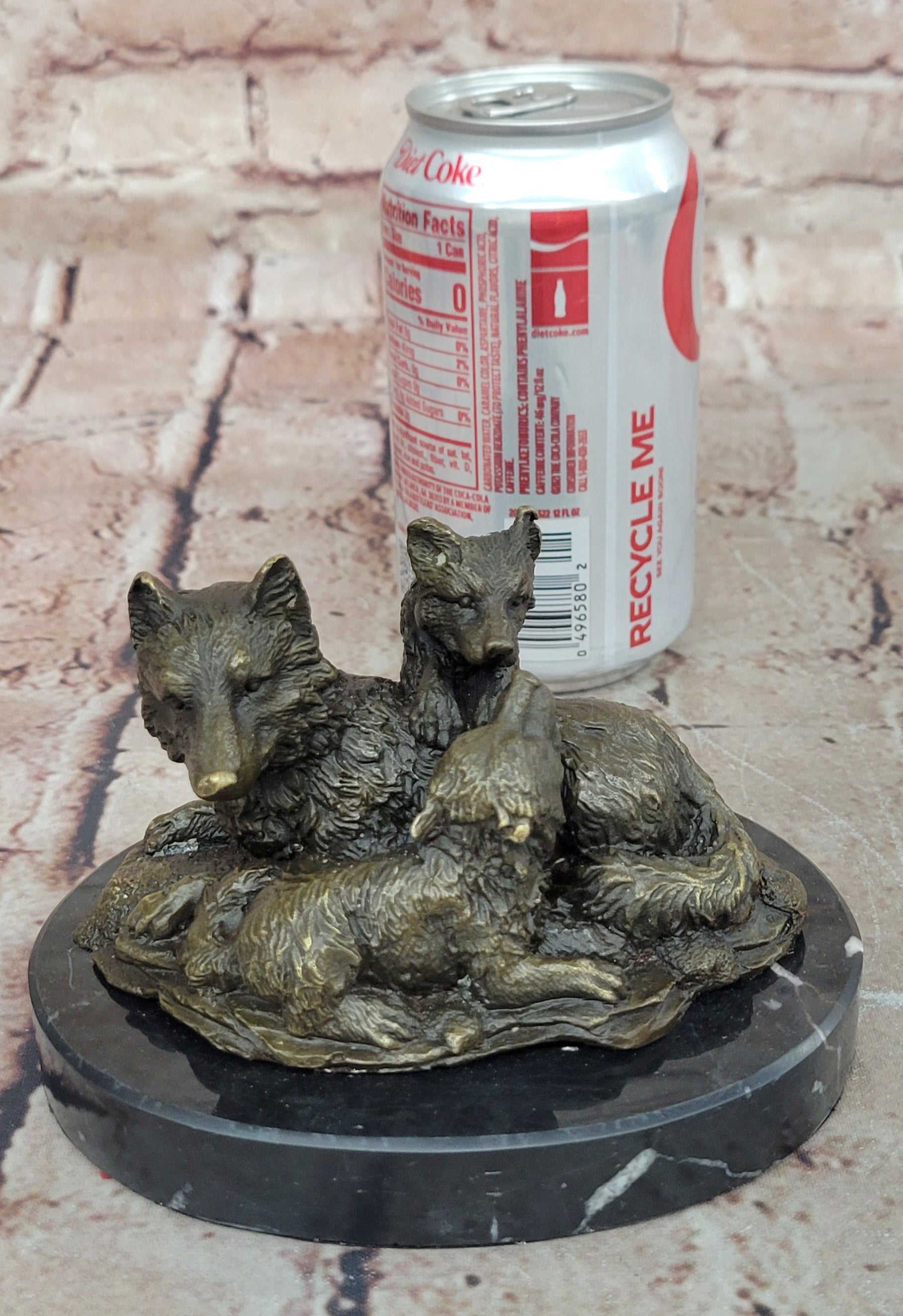 Handcrafted bronze sculpture SALE Garde Life Wild Bust Cub Wolf Marble Base Deco