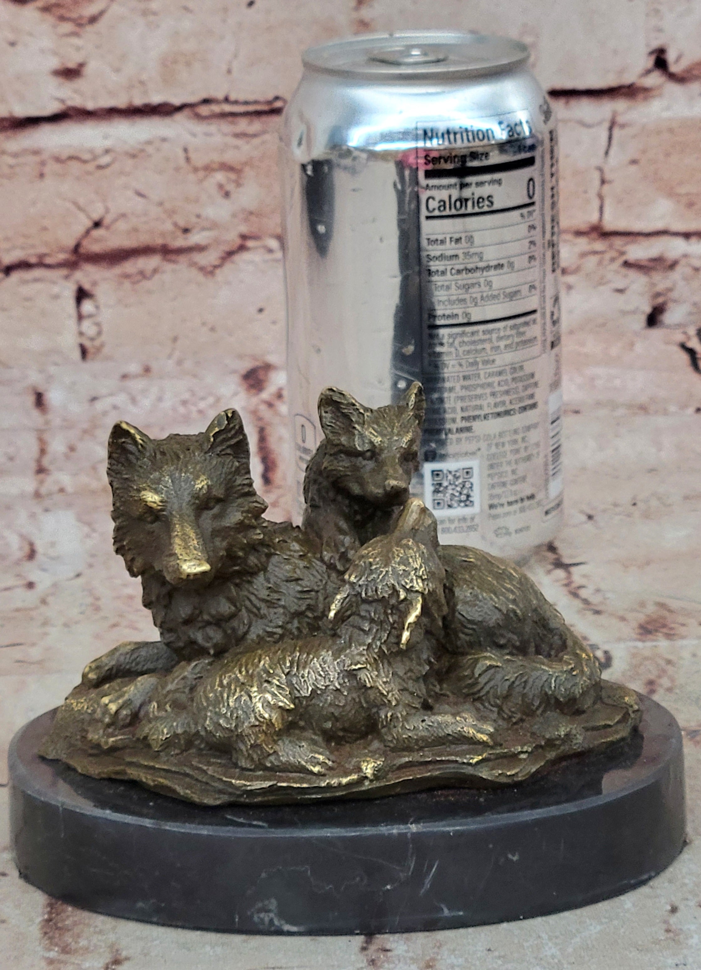 Handcrafted bronze sculpture SALE Garde Life Wild Bust Cub Wolf Marble Base Deco