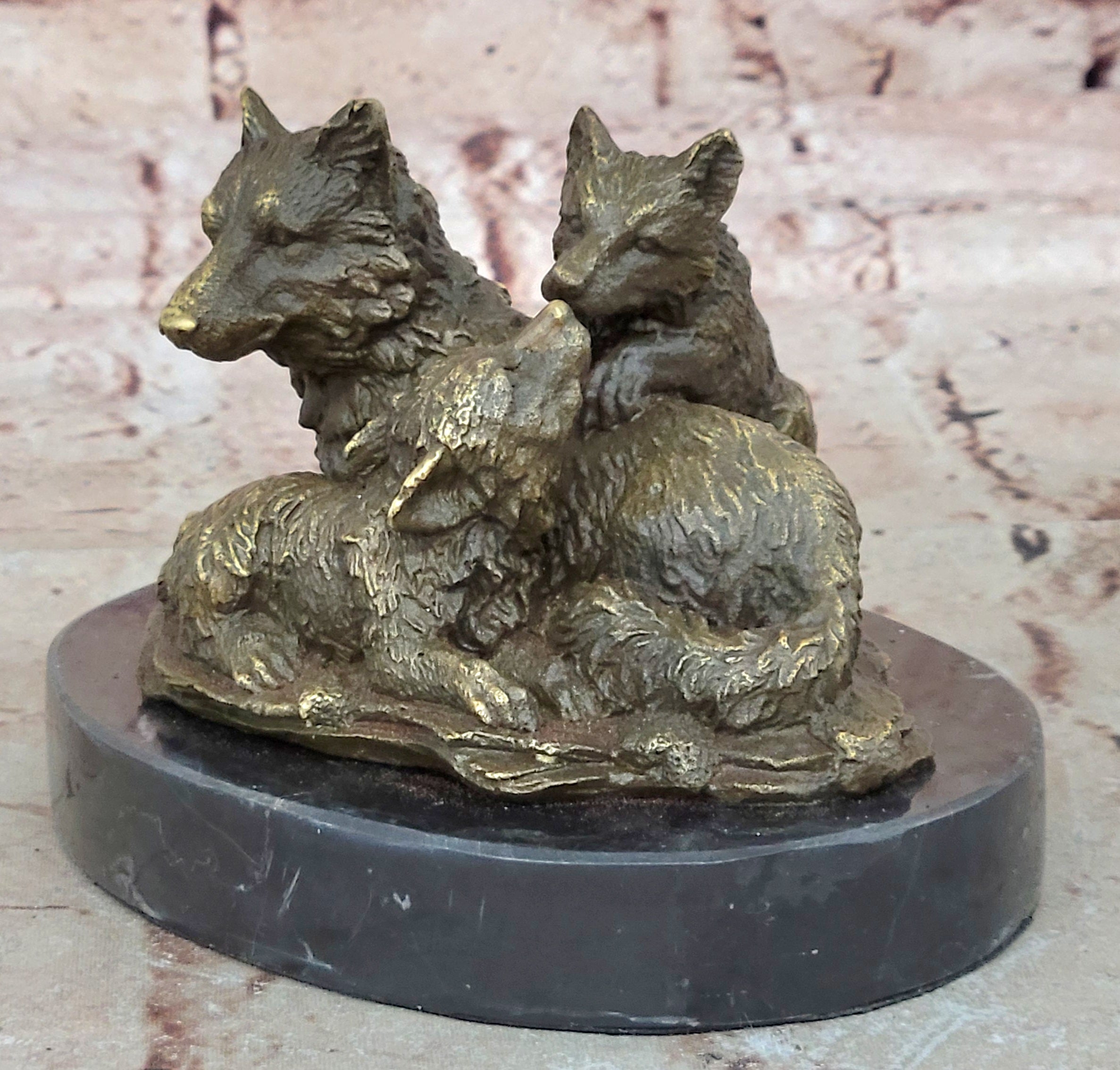Handcrafted bronze sculpture SALE Garde Life Wild Bust Cub Wolf Marble Base Deco
