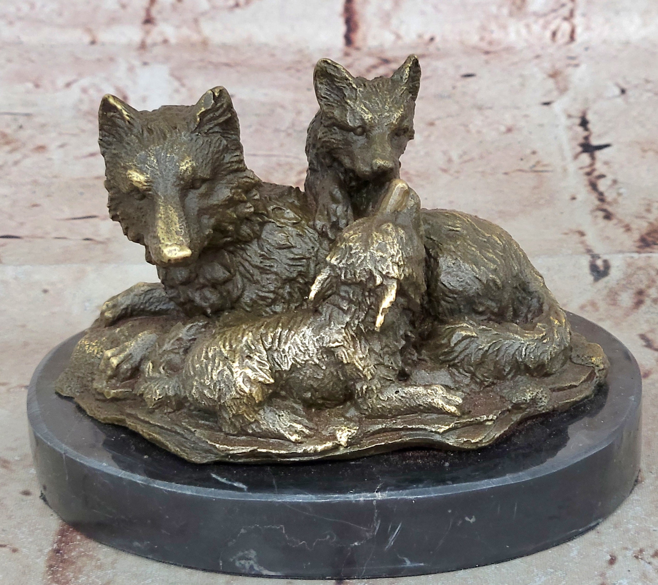 Handcrafted bronze sculpture SALE Garde Life Wild Bust Cub Wolf Marble Base Deco