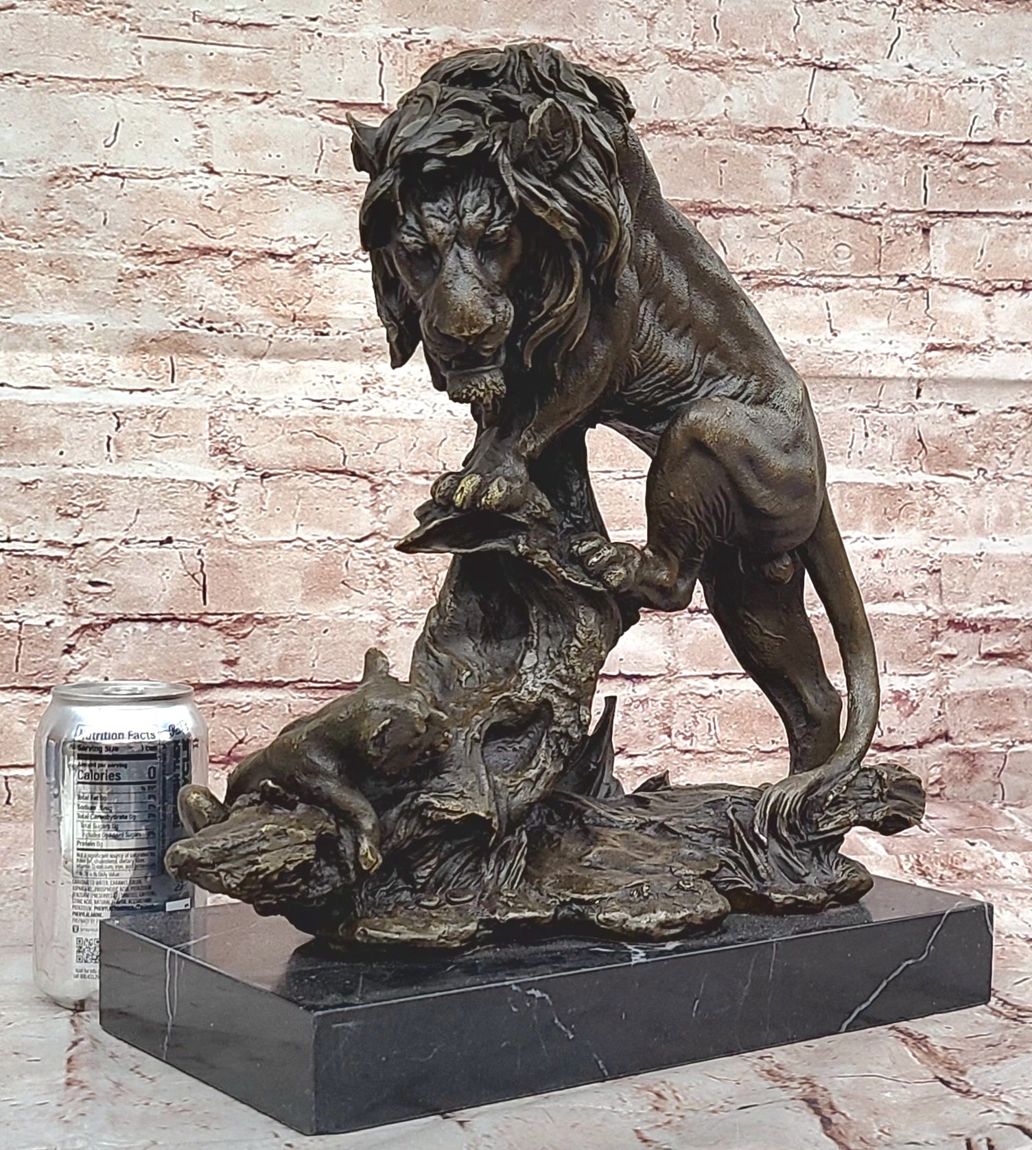 Art Deco Bronze Sculpture African Cougar Mountain Lion w/ Cub Statue Figurine NR
