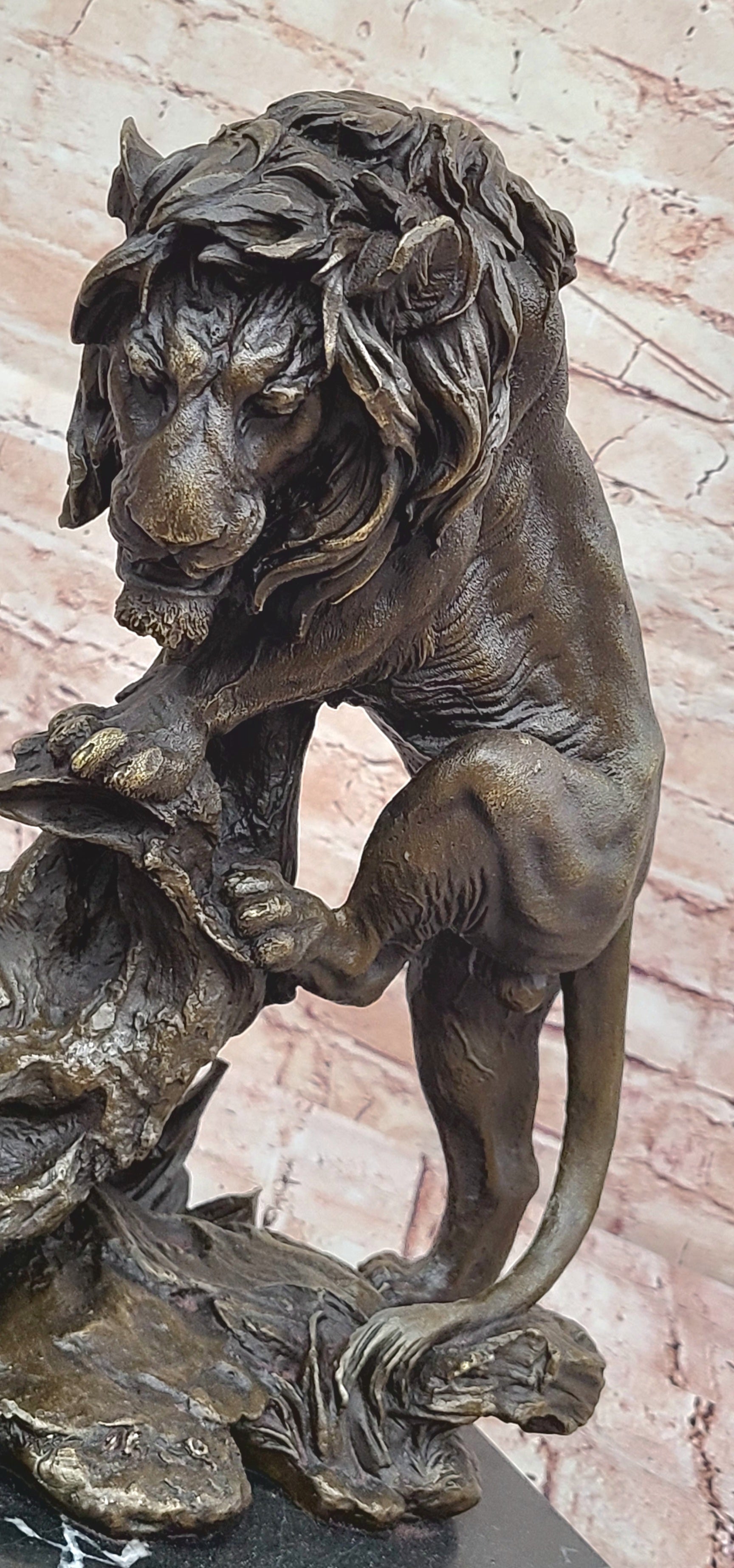 Art Deco Bronze Sculpture African Cougar Mountain Lion w/ Cub Statue Figurine NR