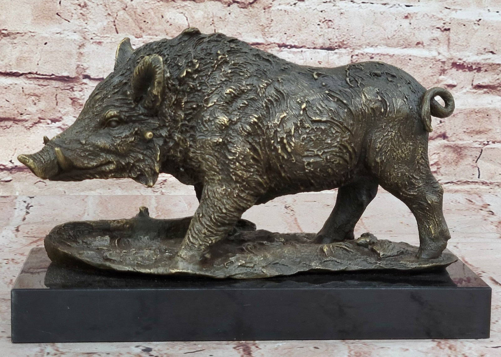 Chinese classic Pure Copper Bronze Carved wild boar Pig Statue Figurine Figure