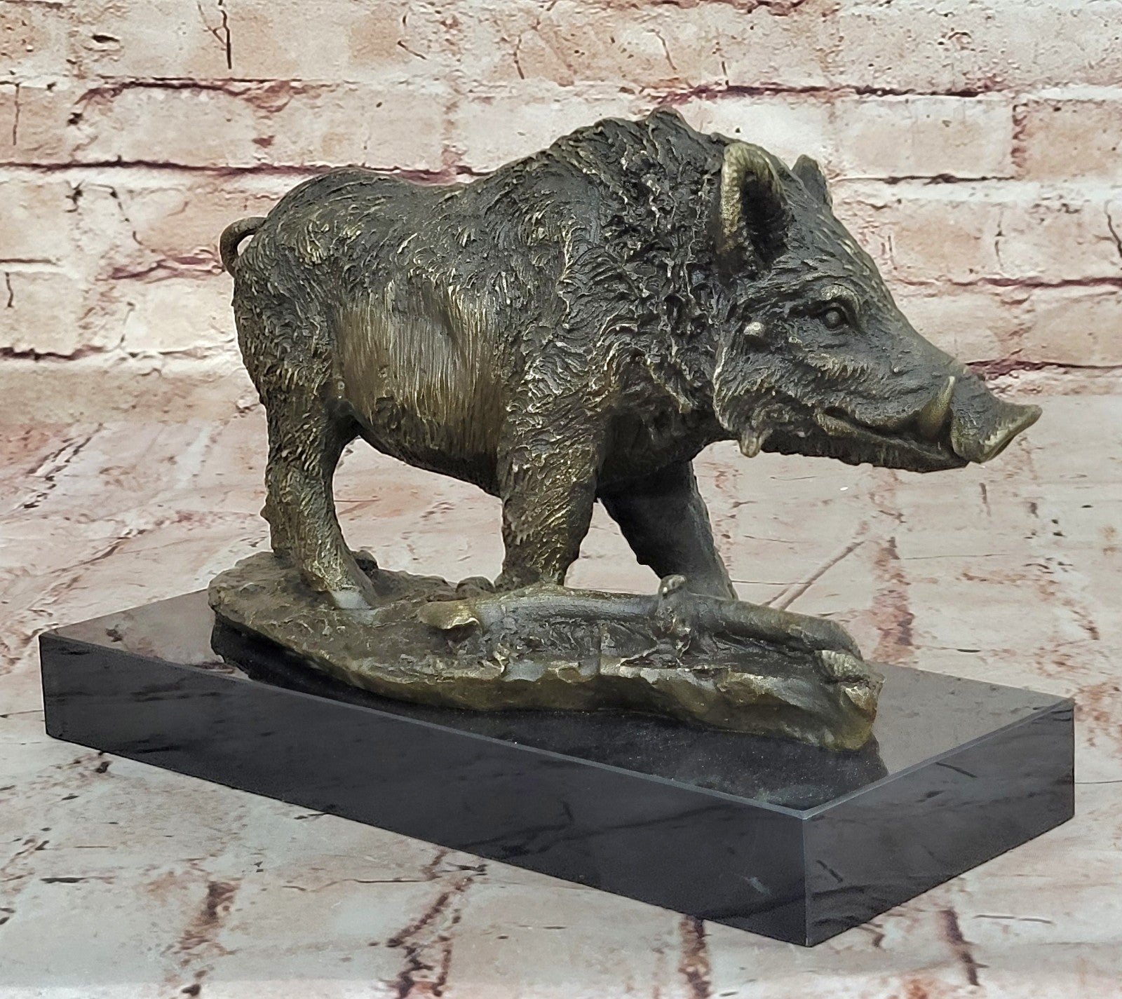 Chinese classic Pure Copper Bronze Carved wild boar Pig Statue Figurine Figure