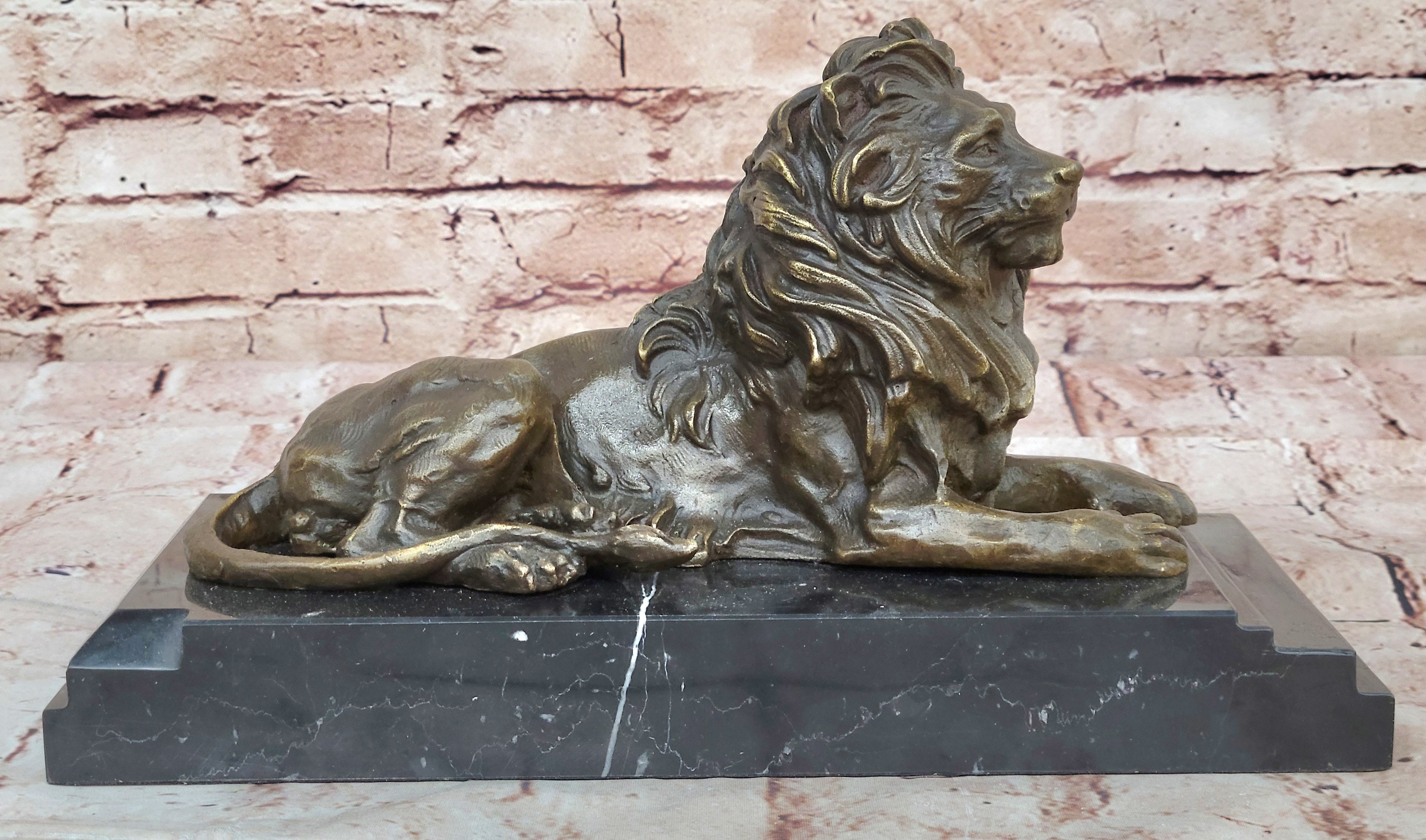 Handcrafted Mantle Decoration African Lion by Barye Bronze Sculpture Figurine