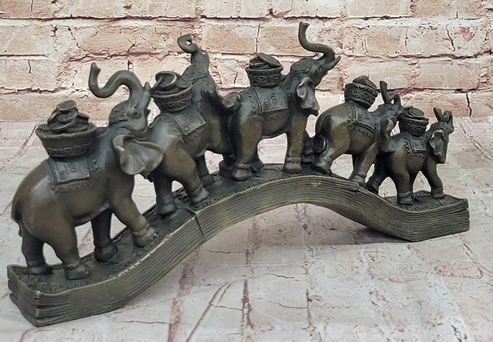 Art Deco Pack of Elephant Sign of Prosperity and Luck Bronze Sculpture Statue
