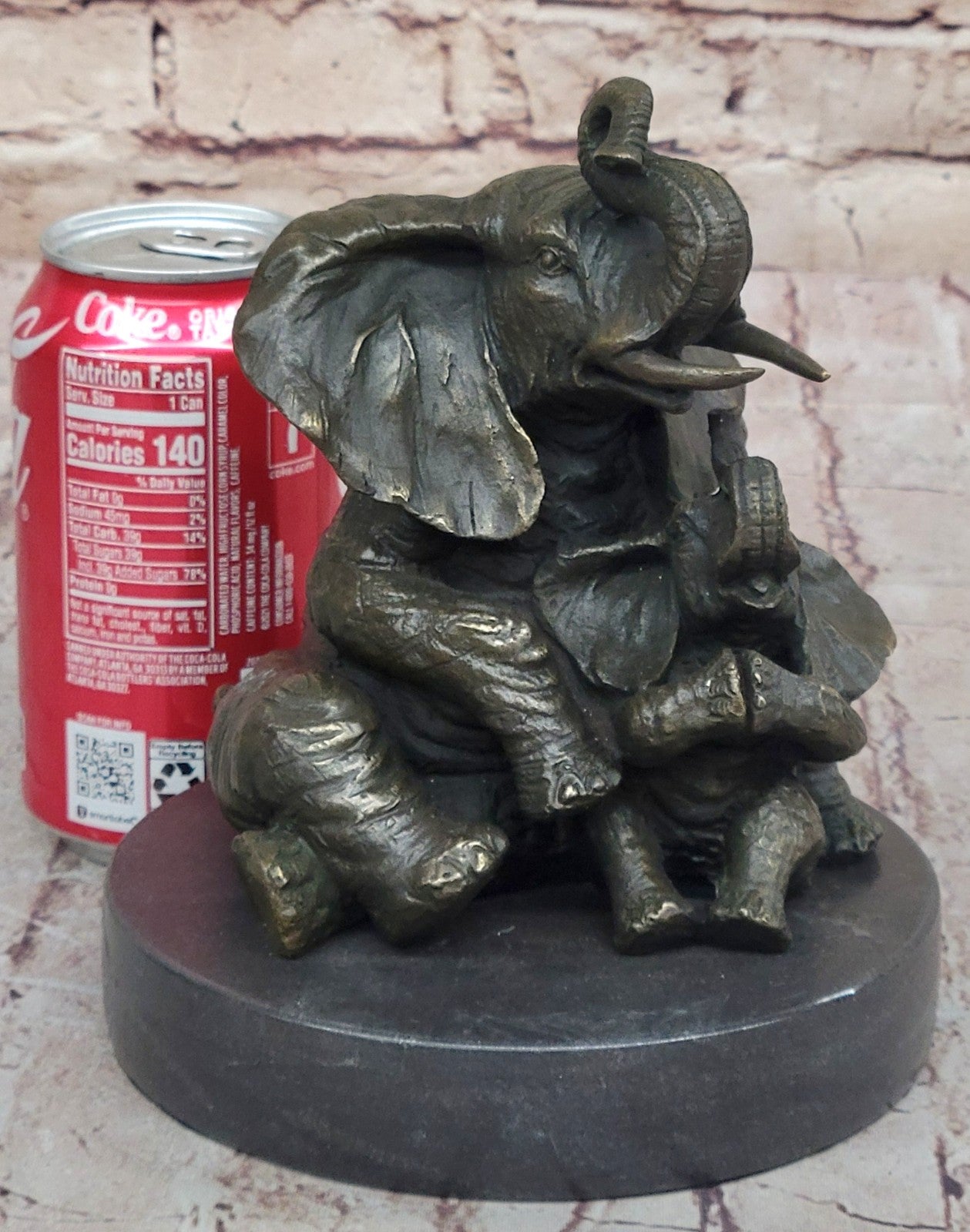 Handcrafted bronze sculpture SALE Decor Cub With Elephant Mother Laughing Gift
