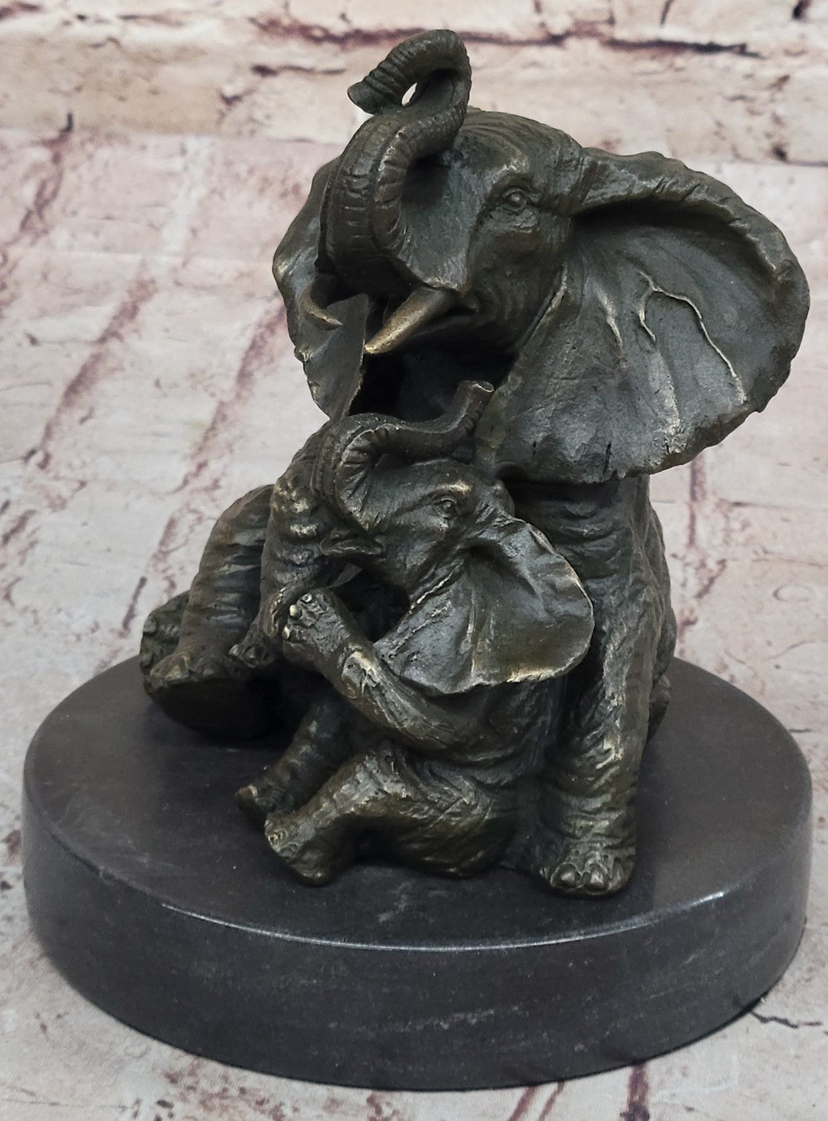 Handcrafted bronze sculpture SALE Decor Cub With Elephant Mother Laughing Gift