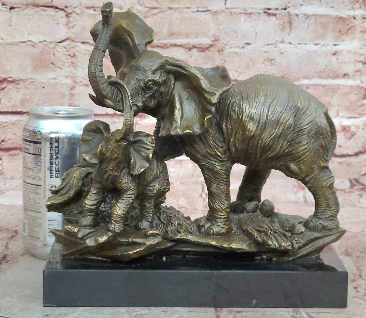 Hand Made Bronze sculpture SALE Marble Wildlife Baby With Elephant Barye Signed