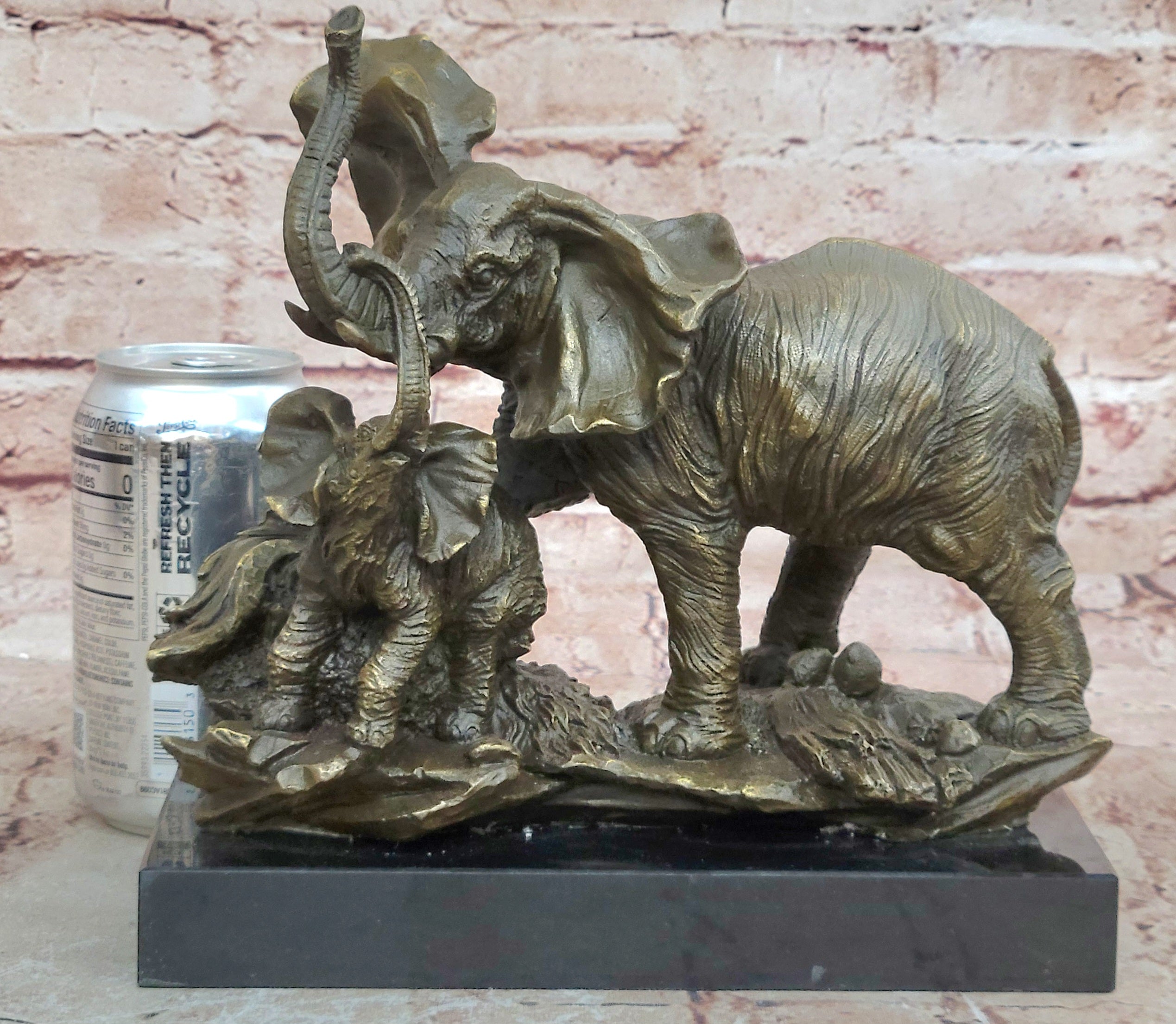 Hand Made Bronze sculpture SALE Marble Wildlife Baby With Elephant Barye Signed