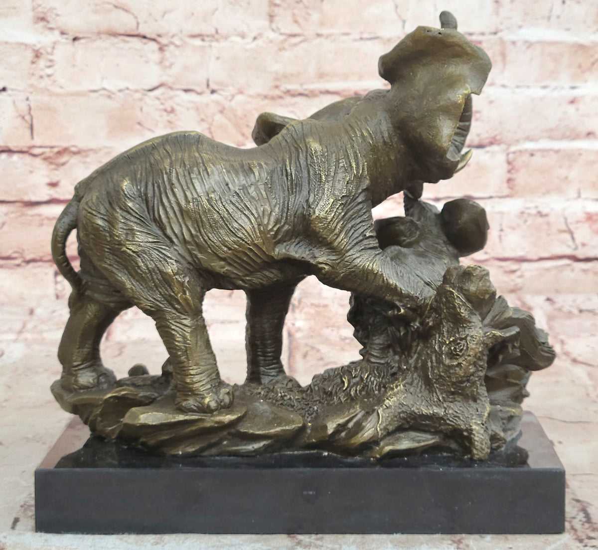 Hand Made Bronze sculpture SALE Marble Wildlife Baby With Elephant Barye Signed