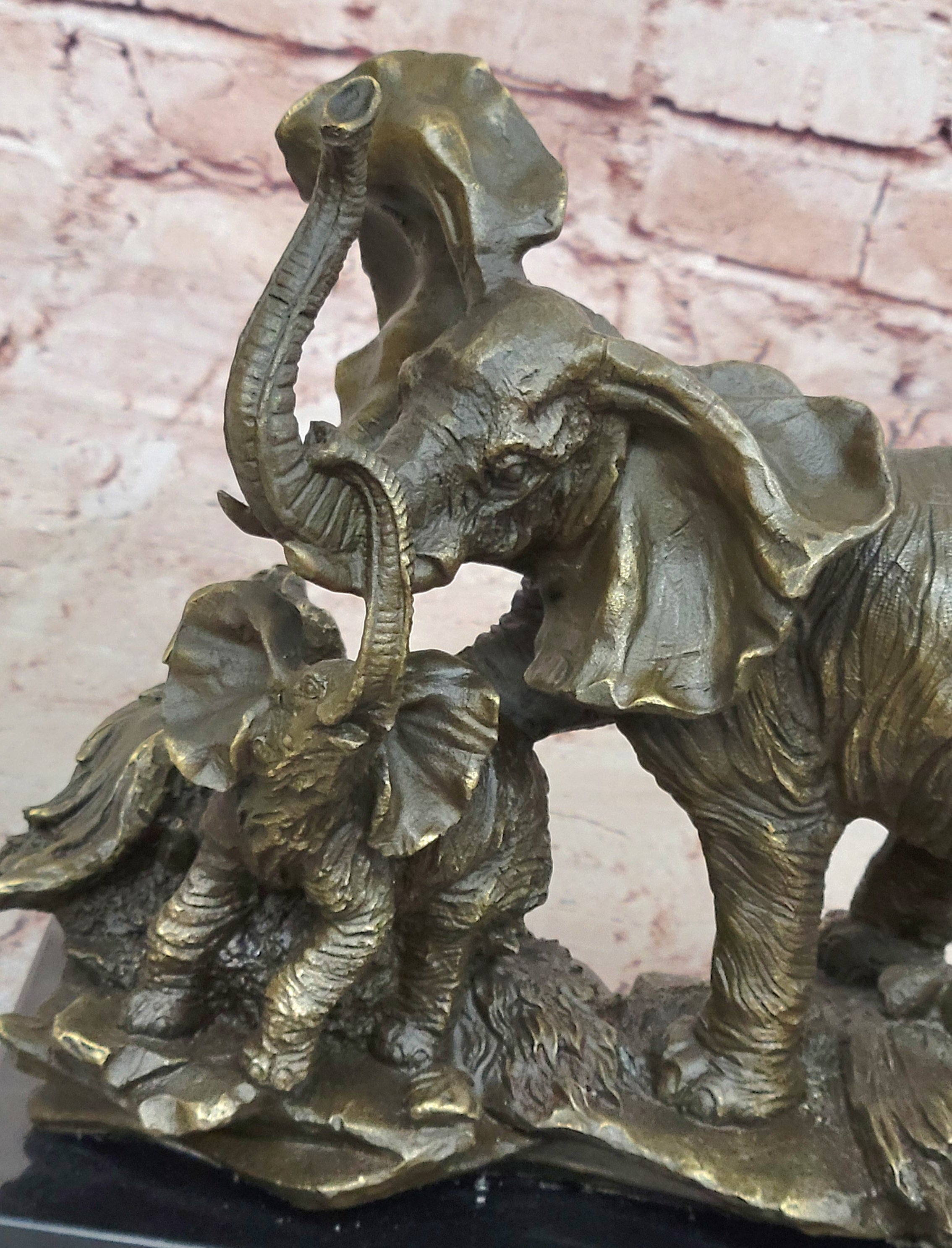 Hand Made Bronze sculpture SALE Marble Wildlife Baby With Elephant Barye Signed