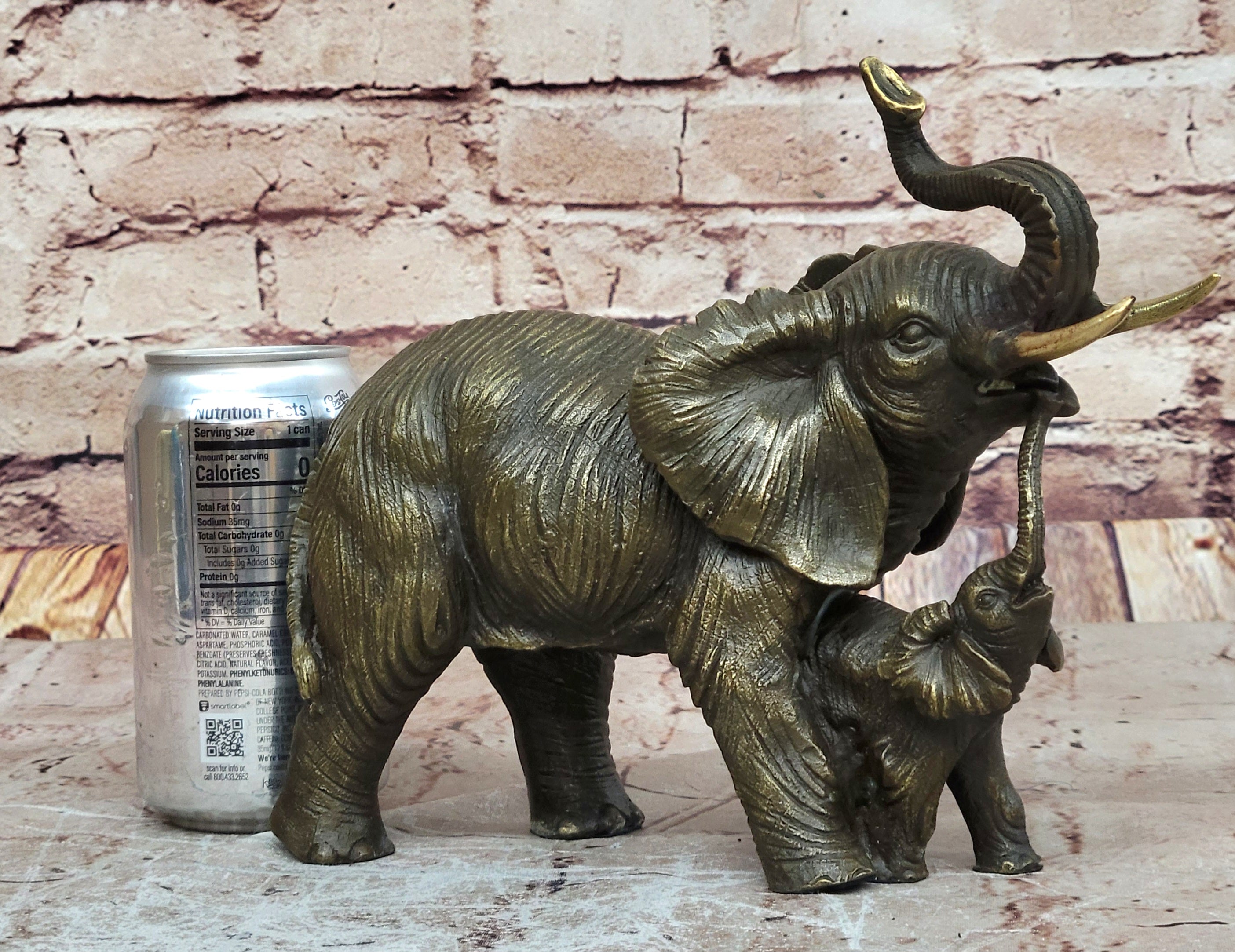 Art Deco Mother Elephant and Calf Hot Cast Bronze Sculpture Signed Figurine