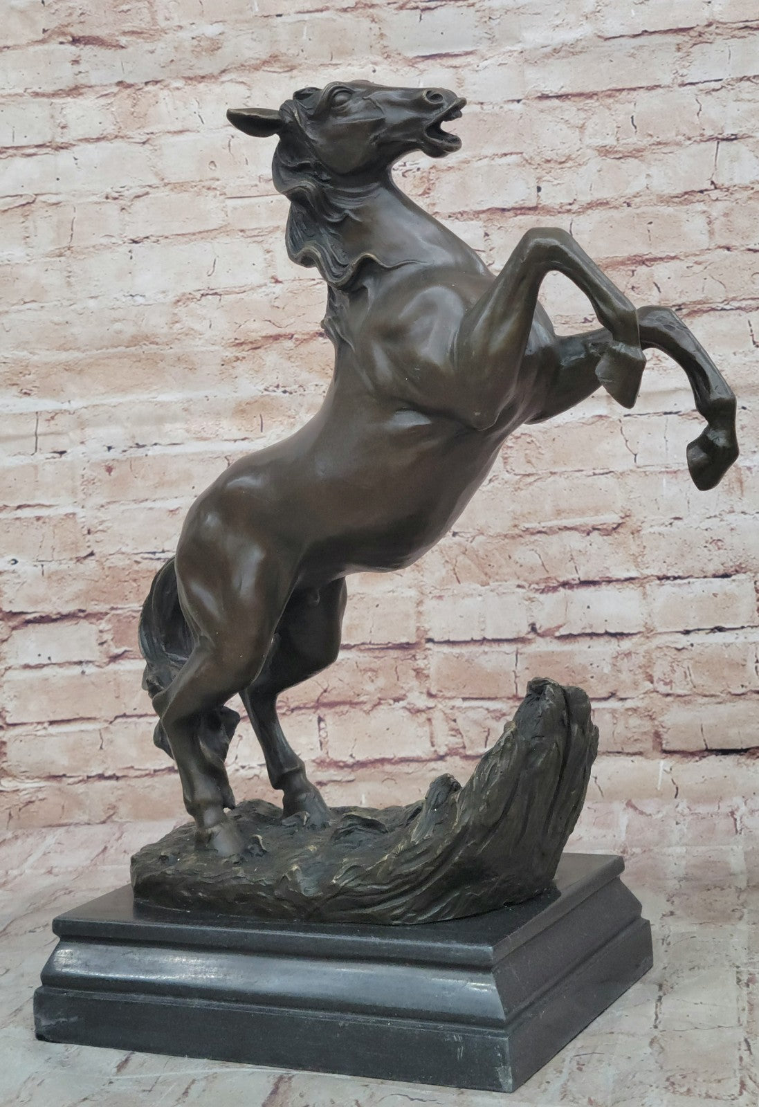 Artistic Tribute: Handmade Bronze Sculpture of Rearing Horse Stallion by P.J Mene