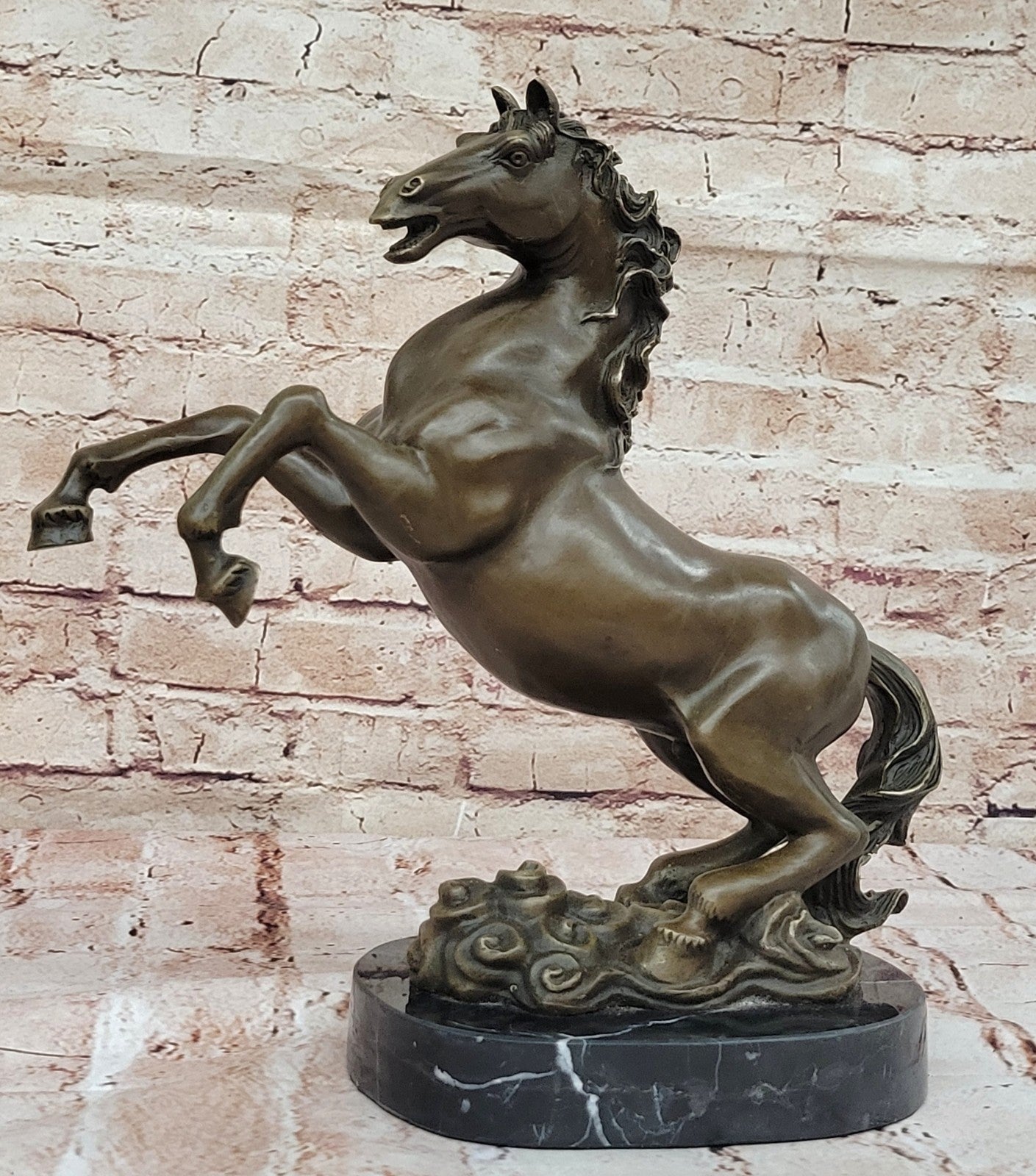 Large P.J Mene Rearing Horse Bronze Sculpture Modern Art Marble Base Figure NR