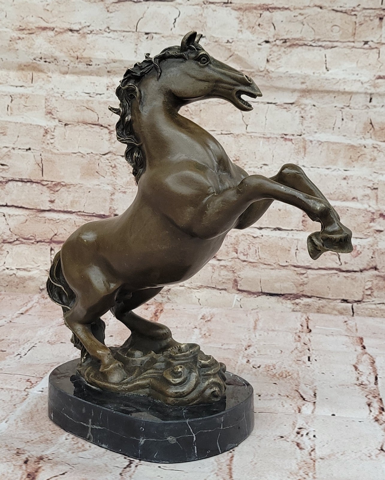 Large P.J Mene Rearing Horse Bronze Sculpture Modern Art Marble Base Figure NR