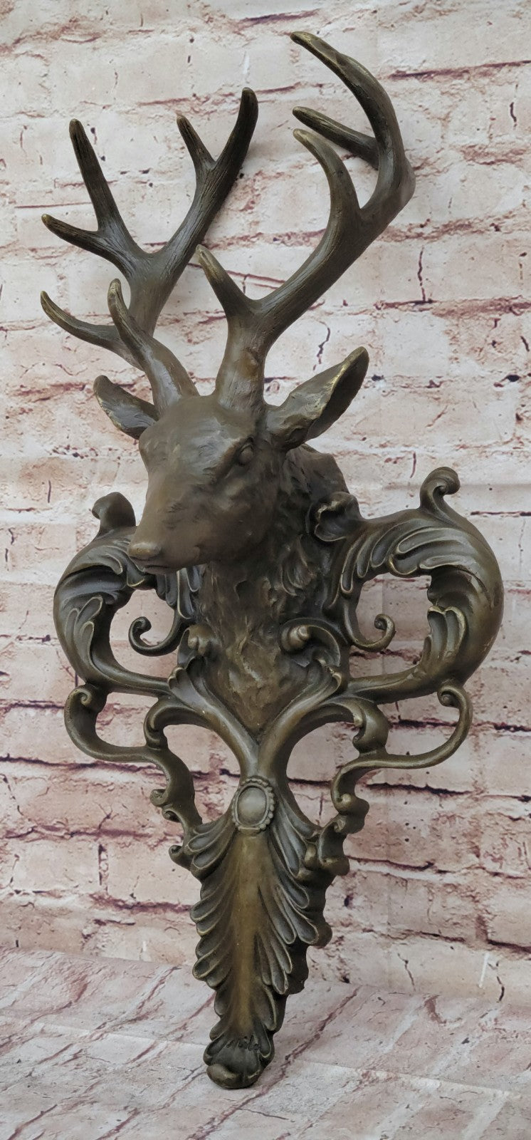 Signed Original Life Size Elk Head Bust Bronze Figurine Sculpture Cabin Decor