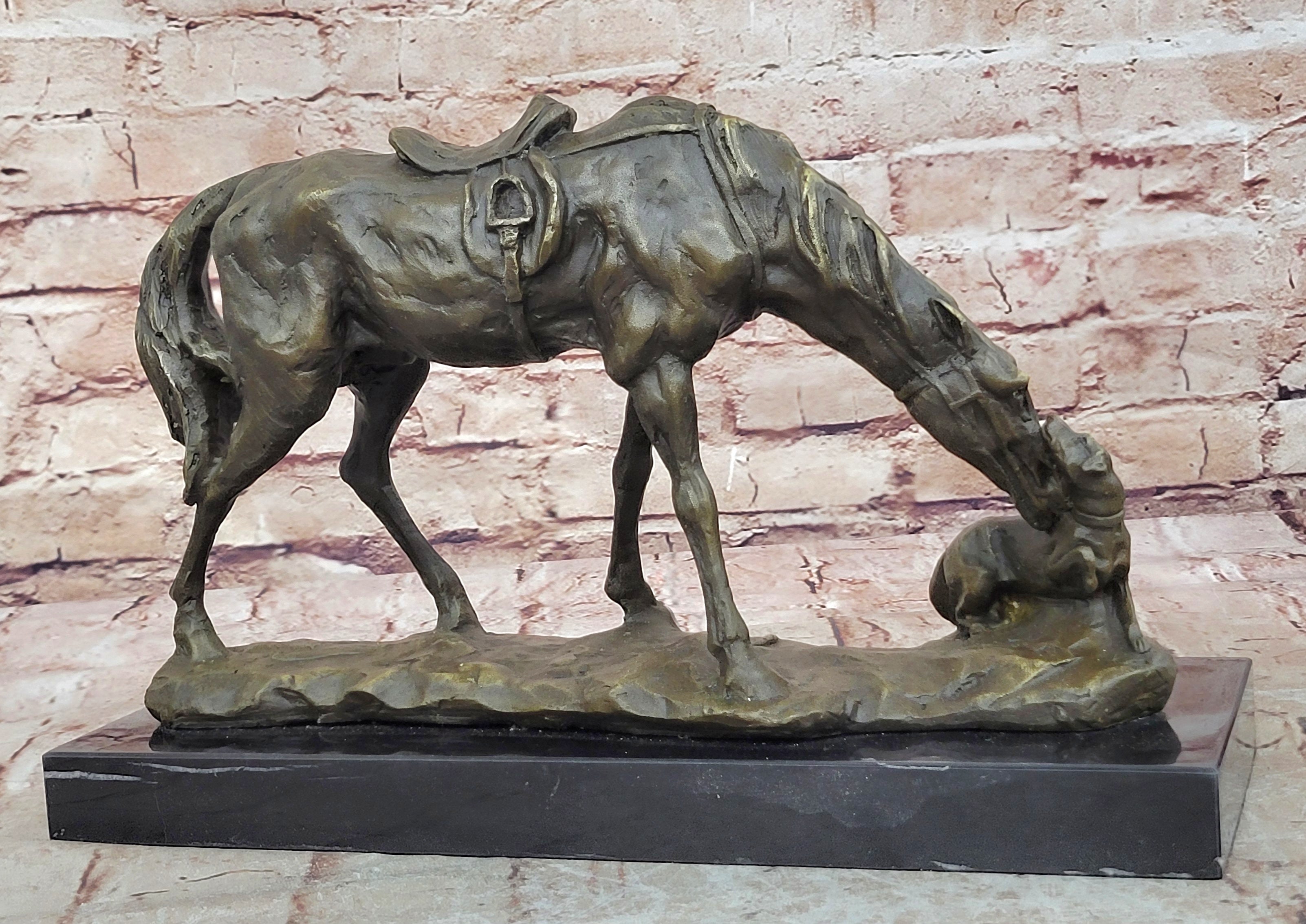 Bronze Sculpture Horse Playing with Dog Hot Cast Lost Wax Method Figurine Figure
