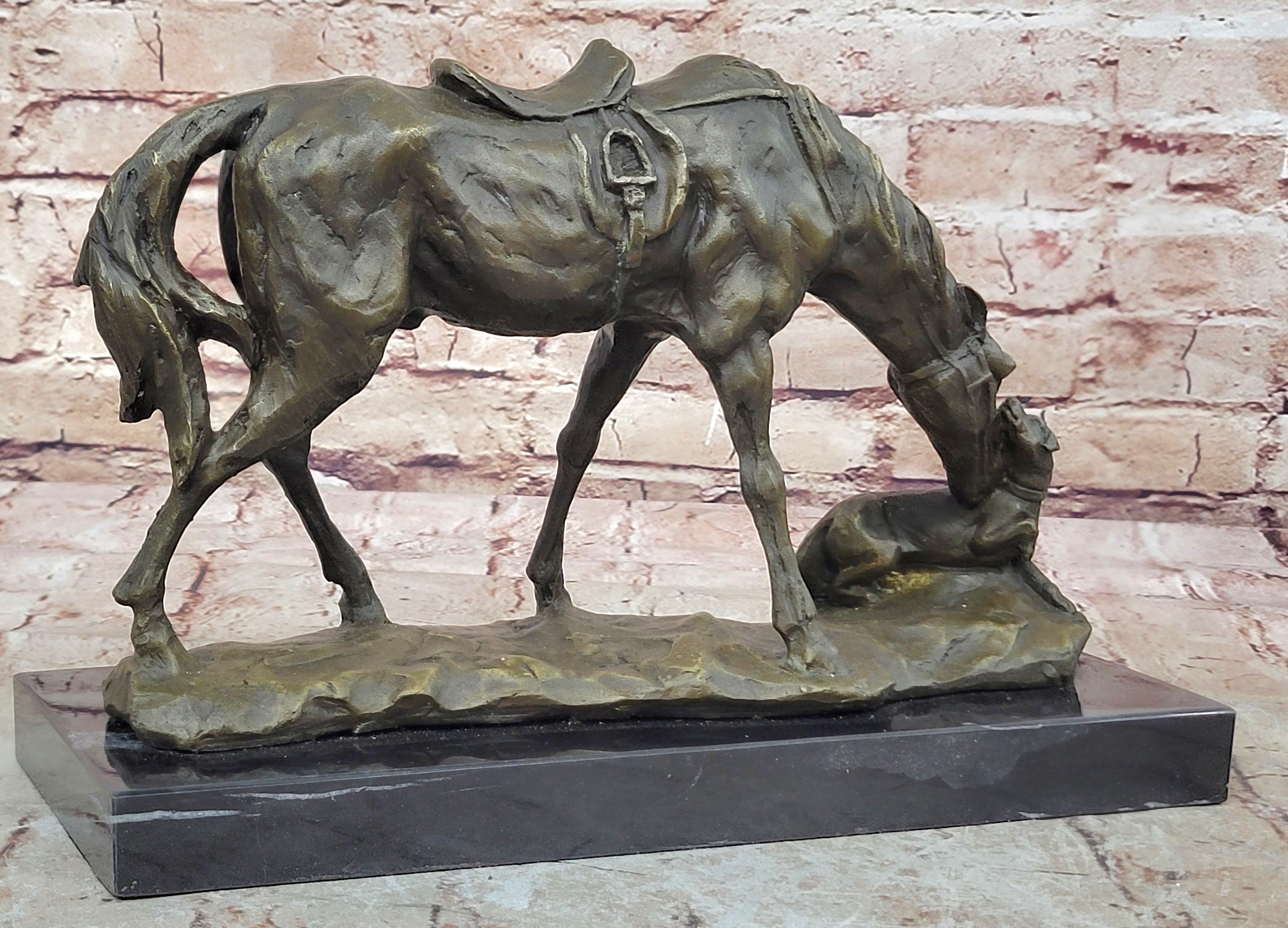 Bronze Sculpture Horse Playing with Dog Hot Cast Lost Wax Method Figurine Figure