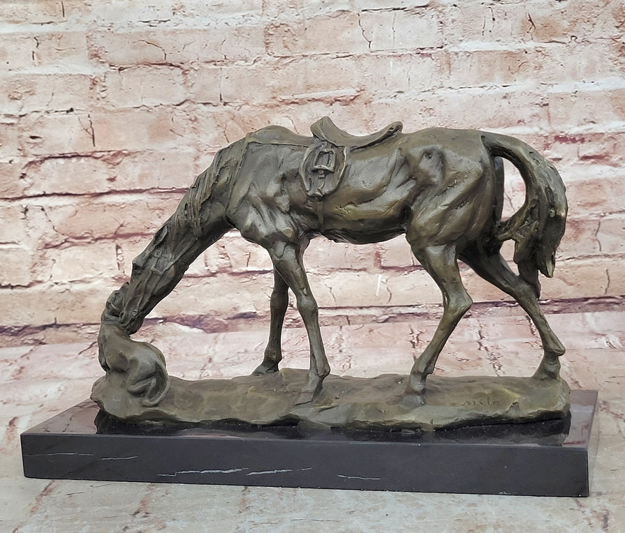 Bronze Sculpture Horse Playing with Dog Hot Cast Lost Wax Method Figurine Figure