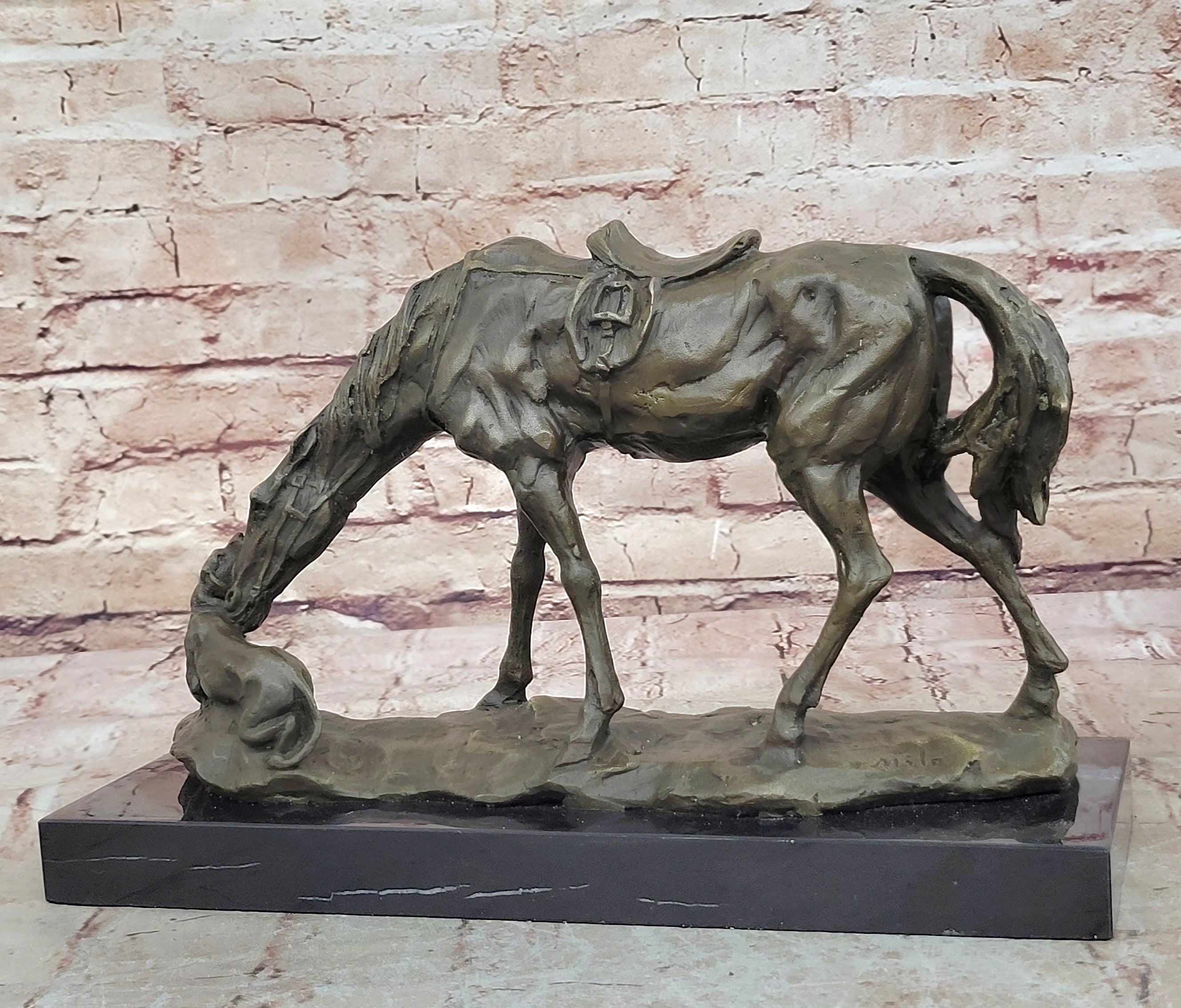 Bronze Sculpture Horse Playing with Dog Hot Cast Lost Wax Method Figurine Figure