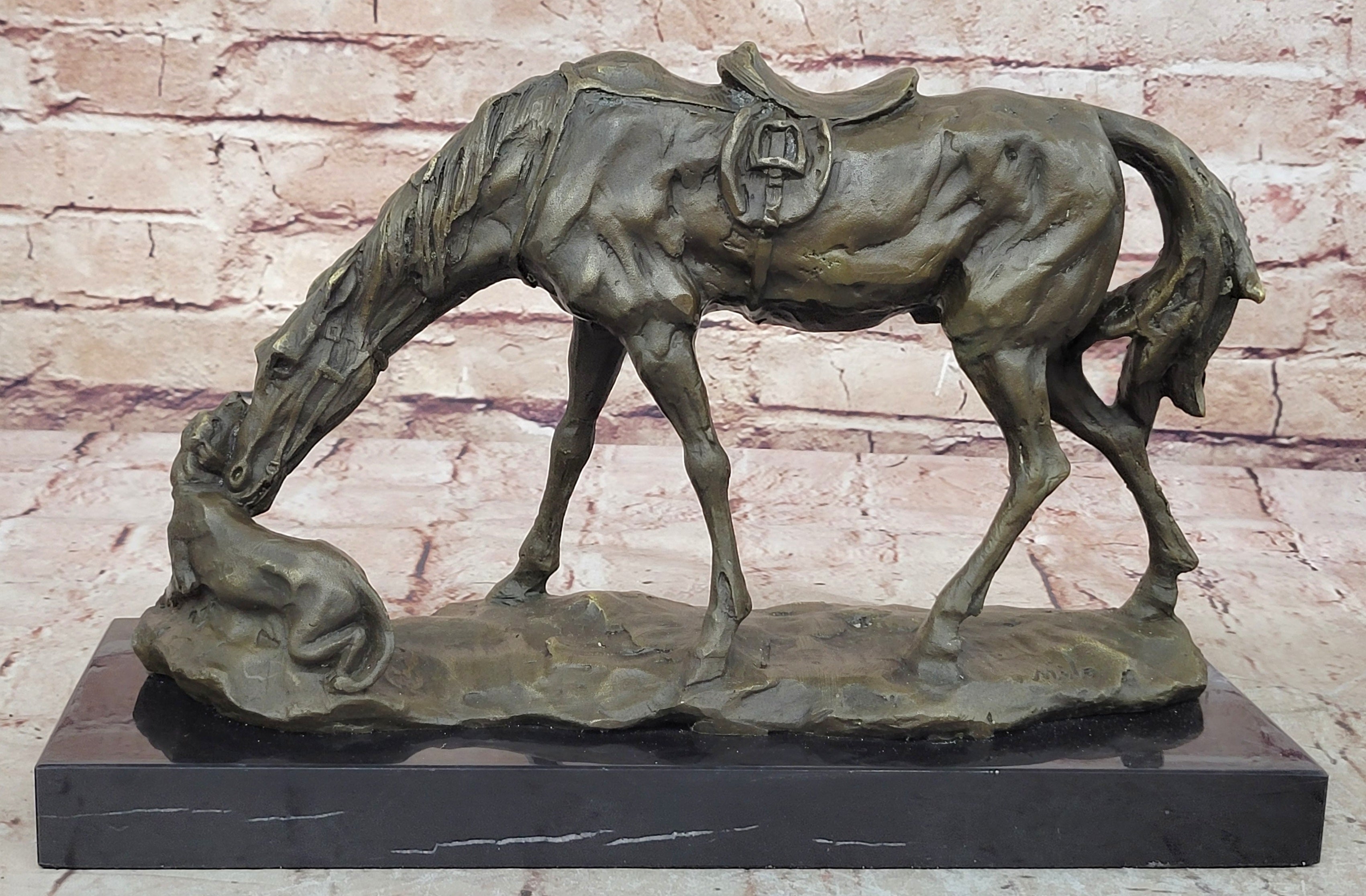 Bronze Sculpture Horse Playing with Dog Hot Cast Lost Wax Method Figurine Figure