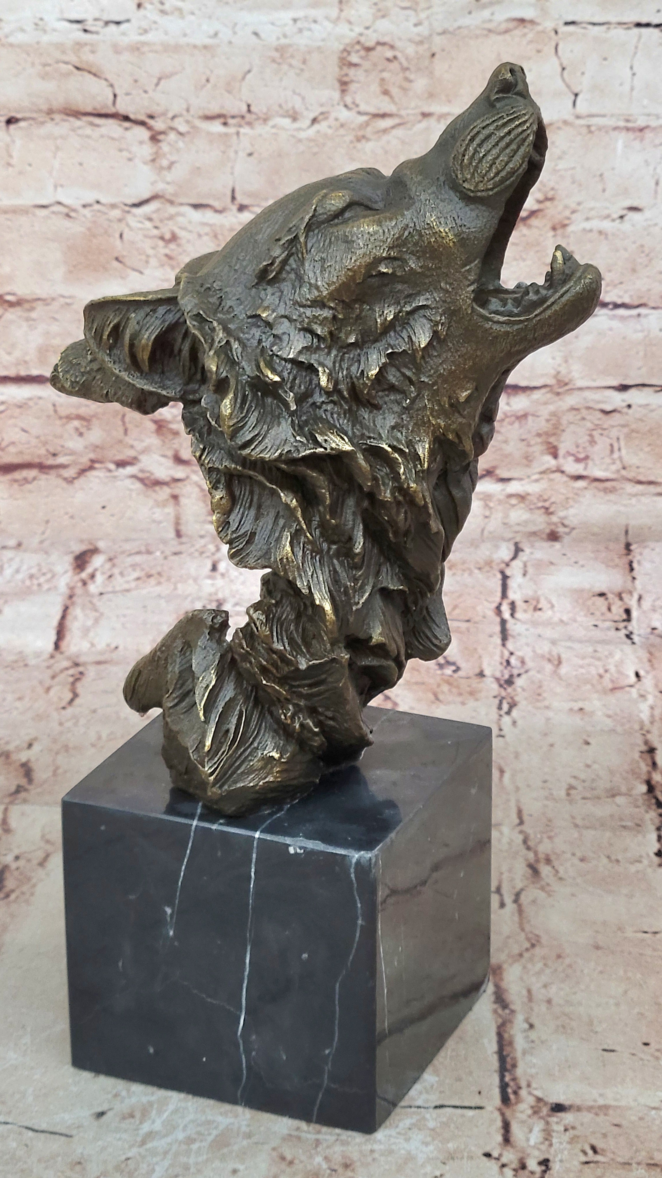 Bronze Sculpture,Hand Made Statue Animal Large Signed Lopez Wolf Art Deco Figure